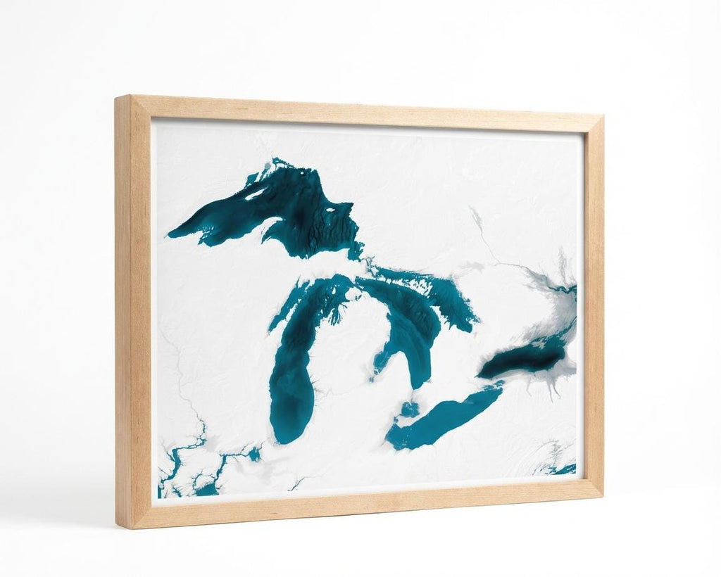 Great Lakes Coastal Michigan Nautical Superior Midwest Ontario Decor Huron Lakes Chart Great Print Gift Lake Map Art Ocean Beach Wall Depth