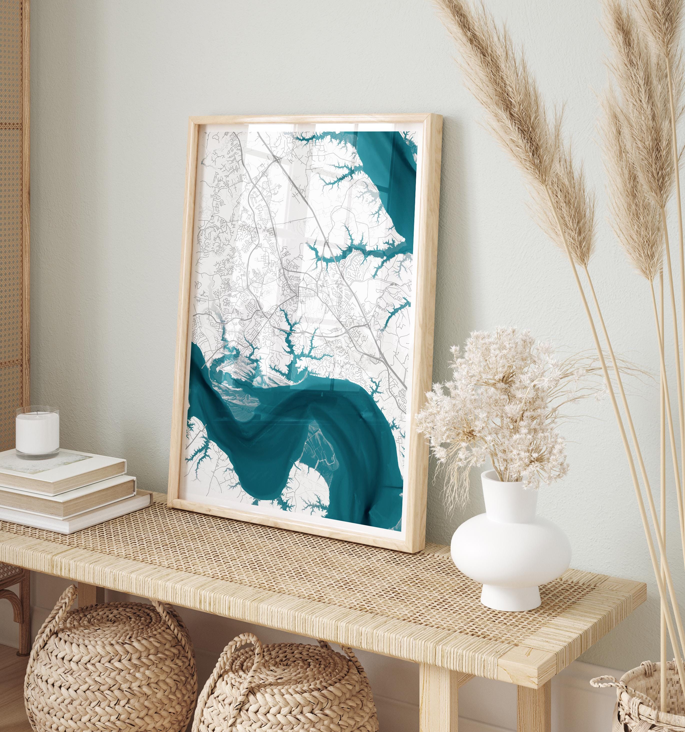 Colonial Williamsburg Virginia Map Art Print James River Nautical Chart Framed Wall Decor Coastal Beach House Gift Housewarming