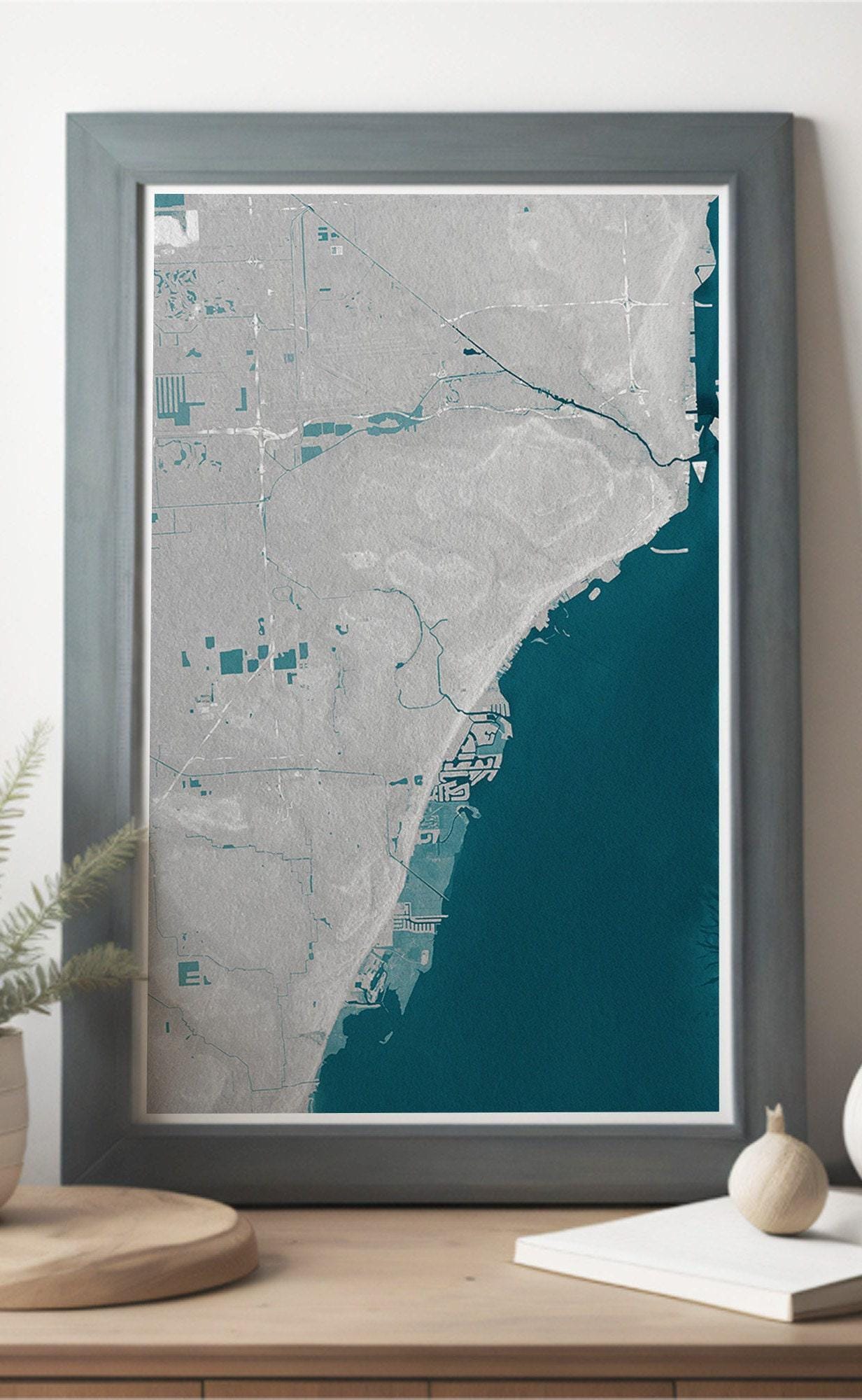 Coral Gables Florida Coastal Map Art Print Nautical Wall Decor Beach House Gift Ocean Depth Chart Housewarming Anniversary Cityscape Home