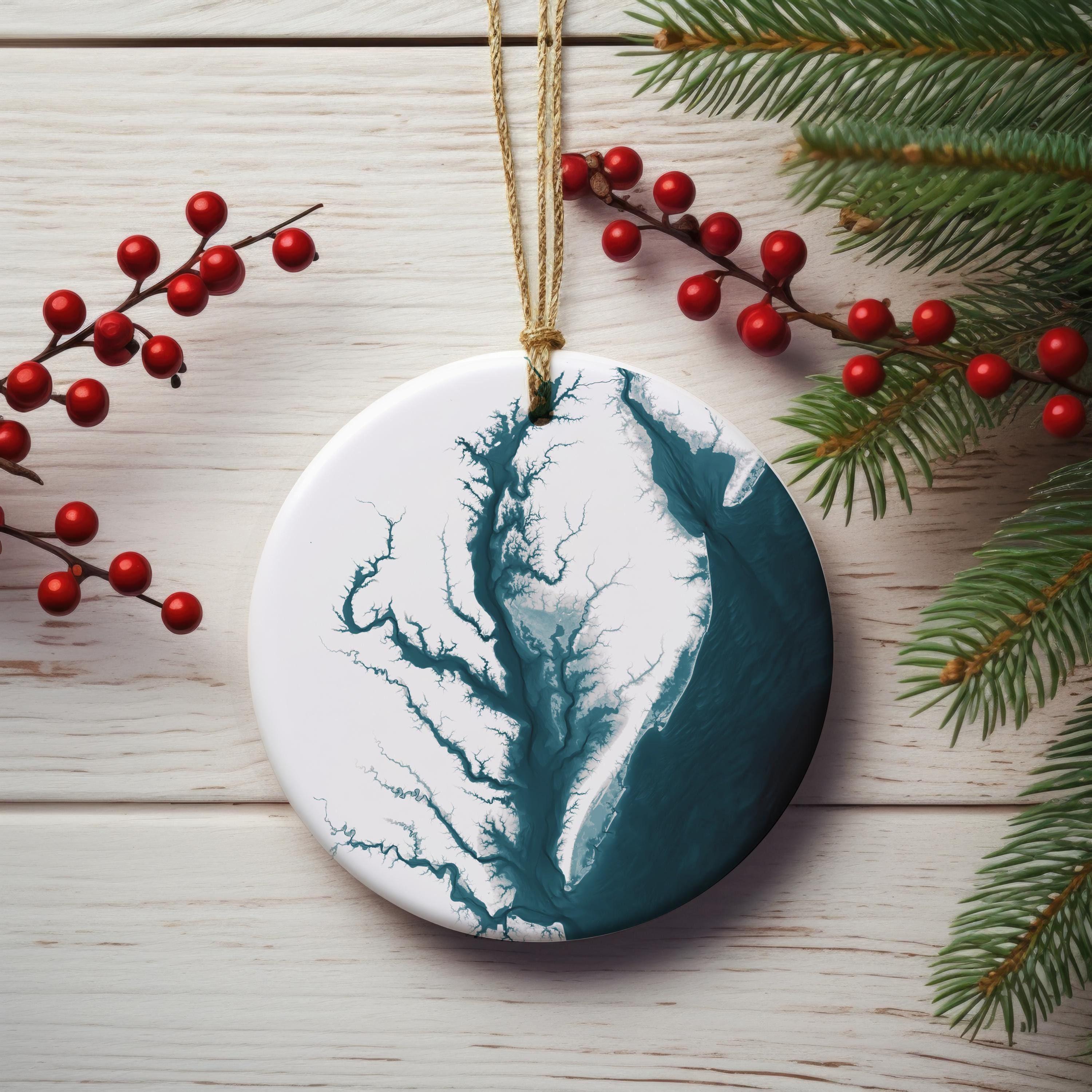 Chesapeake Bay Map Christmas Ornament Ceramic Holiday Gift Virginia Maryland Delaware Peninsula Coastal Nautical Stocking Stuffer