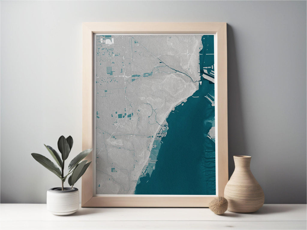 Coral Gables Florida Coastal Map Art Print Nautical Wall Decor Beach House Gift Ocean Depth Chart Housewarming Anniversary Cityscape Home