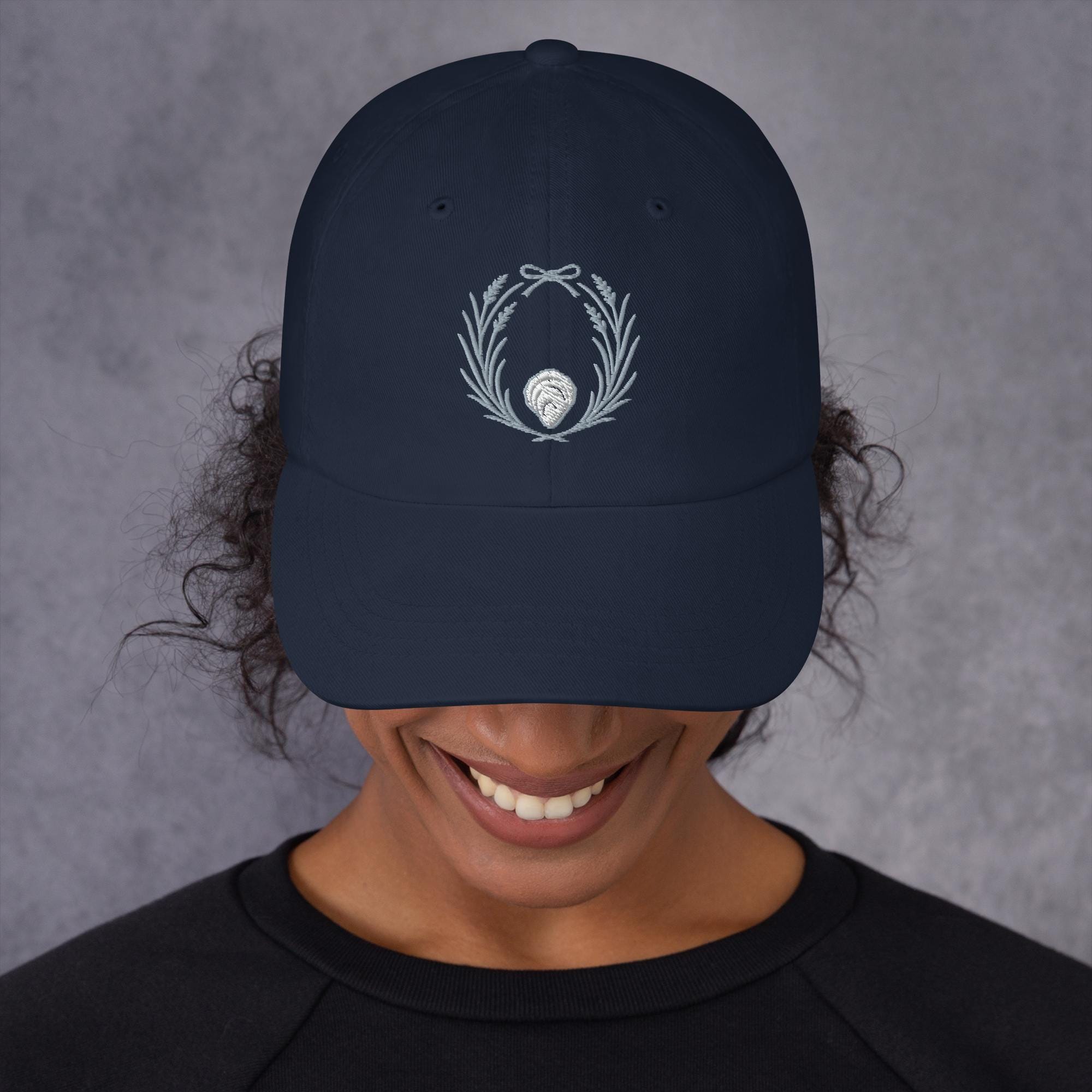 Oyster Shell Embroidered Hat Chesapeake Bay Coastal Beach Cap Eastern Shore Gift for Women Nautical Summer Baseball Dad Hat Bow Design