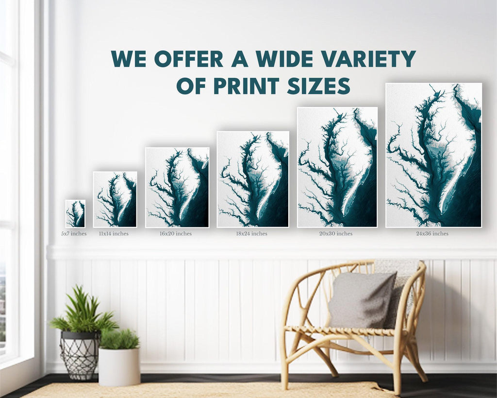Chesapeake Bay Virginia Nautical Maryland Coastal Decor Ocean Paper Print Depth Gift Home Wall Fine Map Art Beach Chart House