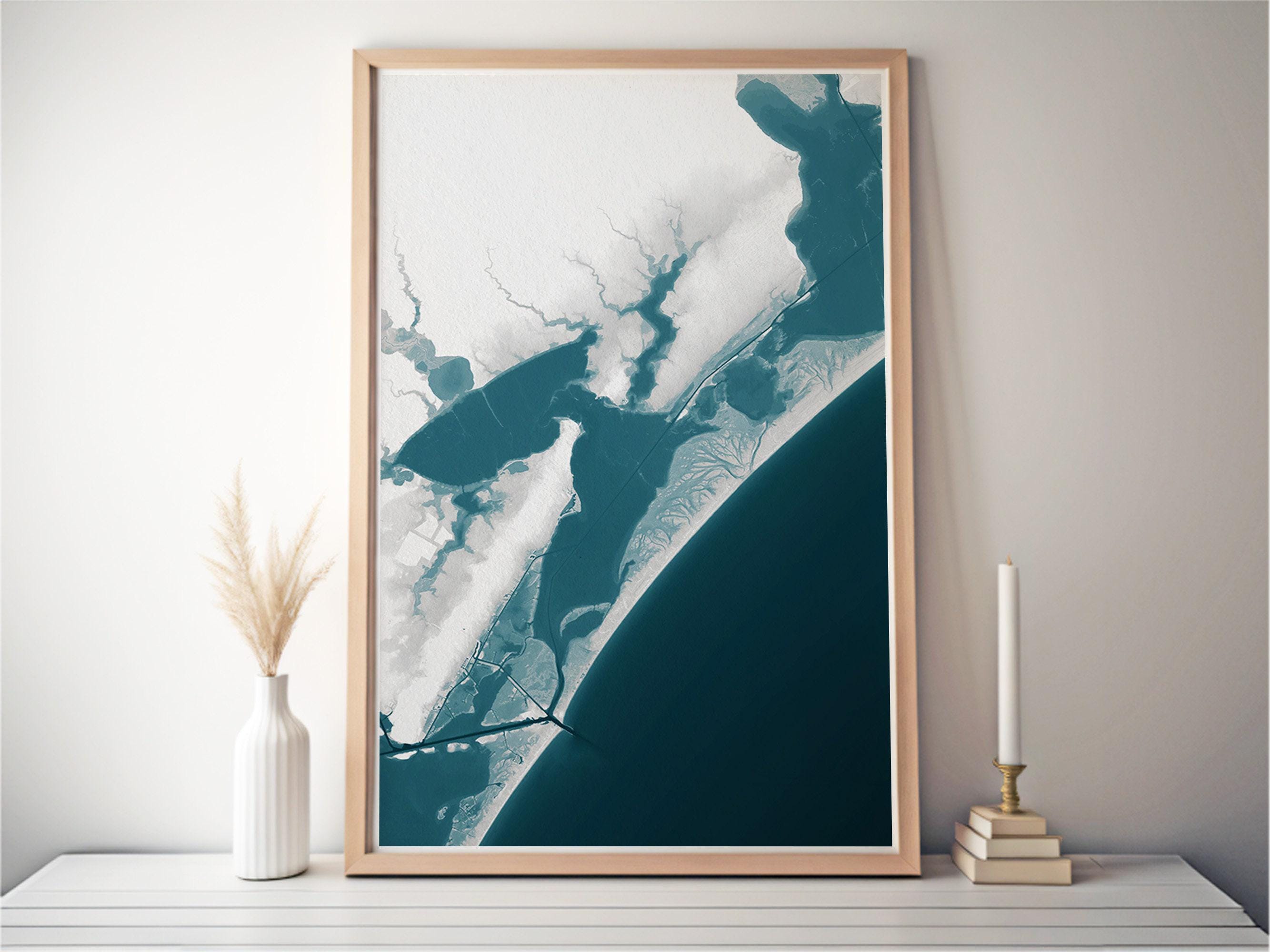 Aransas Bay Map Art Print Port Aransas Texas Coastal Wall Decor Nautical Chart Beach House Gift For Husband Wife Ocean Depth Map Poster