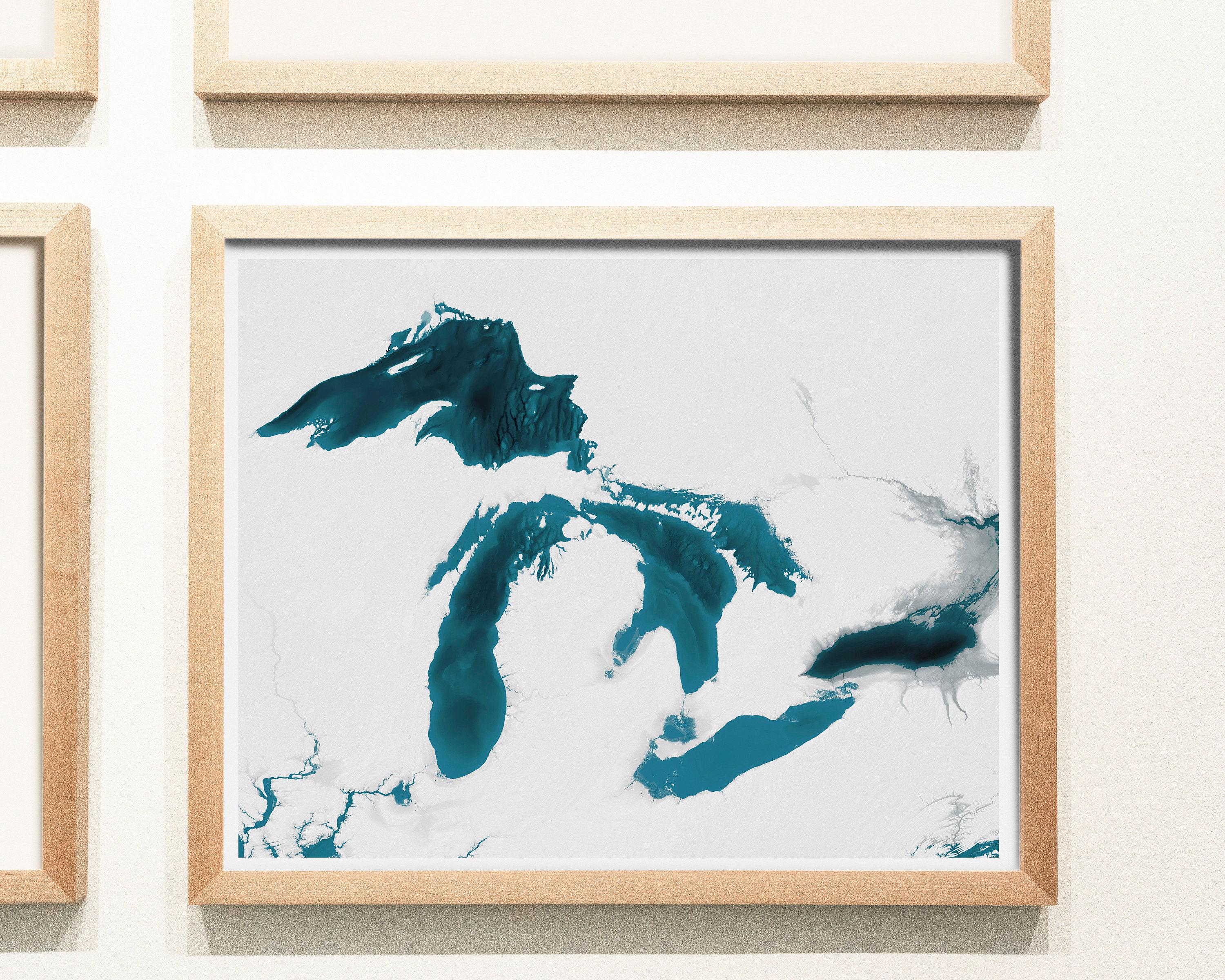 Great Lakes Coastal Michigan Nautical Superior Midwest Ontario Decor Huron Lakes Chart Great Print Gift Lake Map Art Ocean Beach Wall Depth