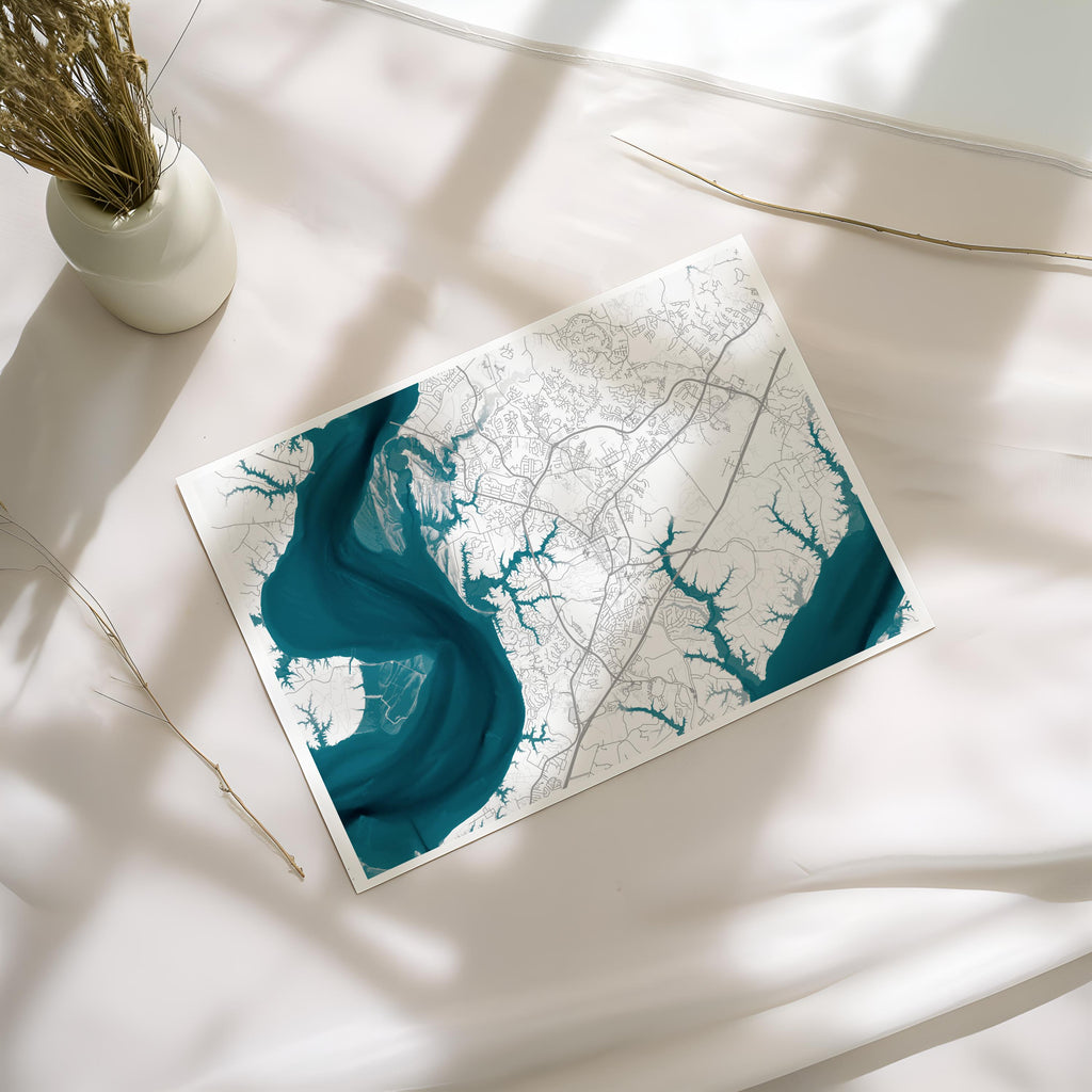Colonial Williamsburg Virginia Map Art Print James River Nautical Chart Framed Wall Decor Coastal Beach House Gift Housewarming