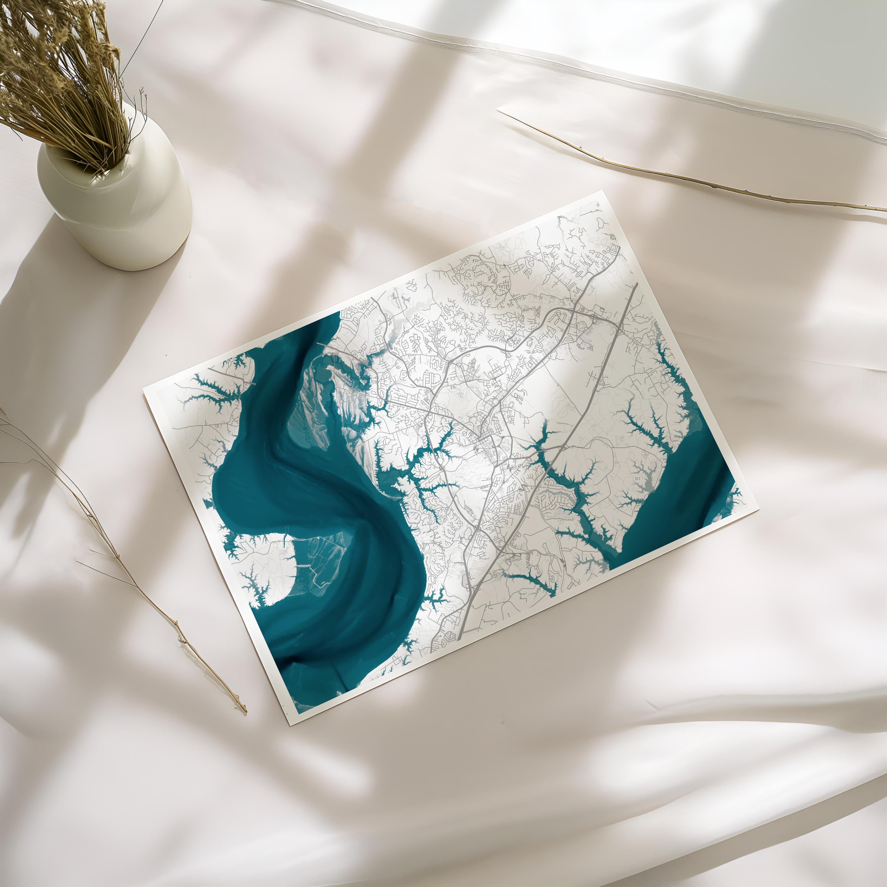 Colonial Williamsburg Virginia Map Art Print James River Nautical Chart Framed Wall Decor Coastal Beach House Gift Housewarming
