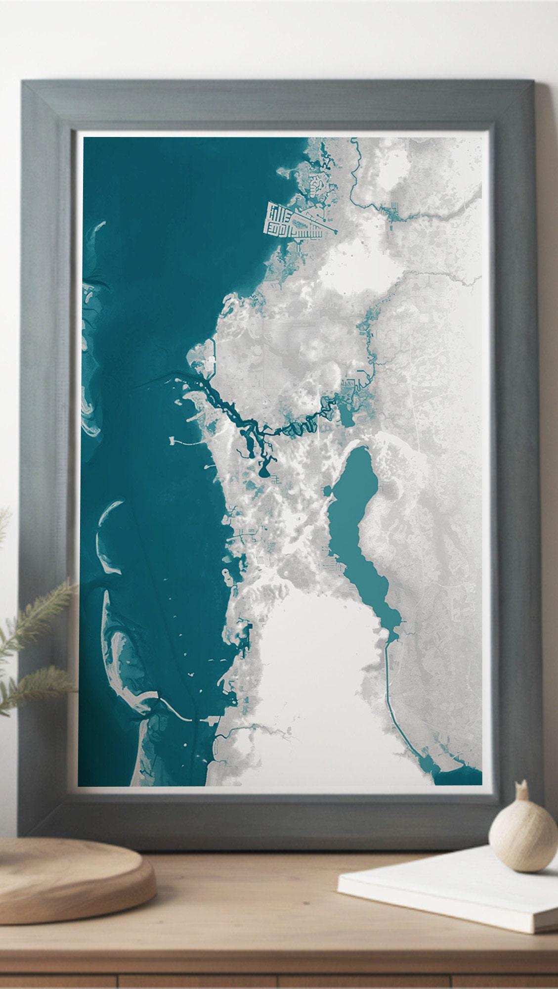 Tarpon Springs Florida Bathymetric Map Art Print Nautical Gulf Coast Wall Decor Beach House Gift Housewarming Ocean Depth Chart Framed