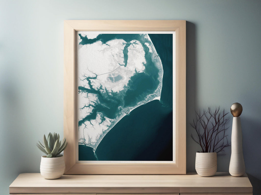 Outer Banks North Carolina Coastal Map Art Print Teacher Retirement Gift End of Year Appreciation Beach House Wall Decor OBX Ocean Nautical