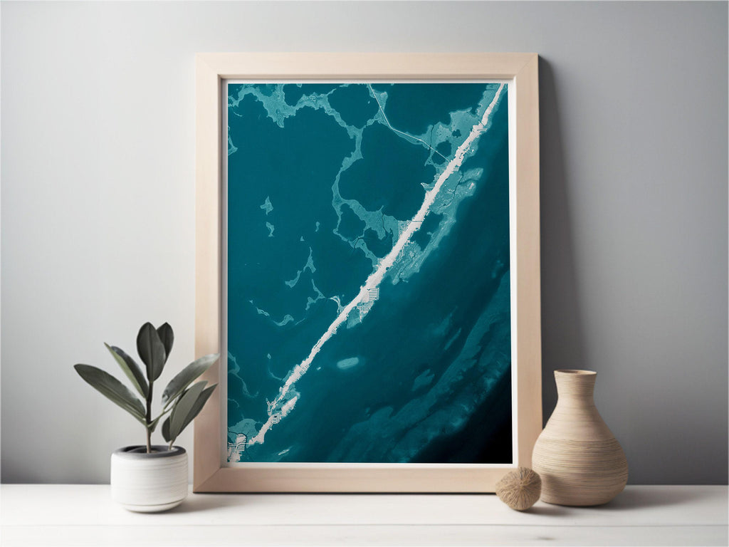 Key Largo Florida Shoreline Coastal Map Art Print Tropical Island Nautical Wall Decor Beach House Gift Housewarming Anniversary Ocean Depth