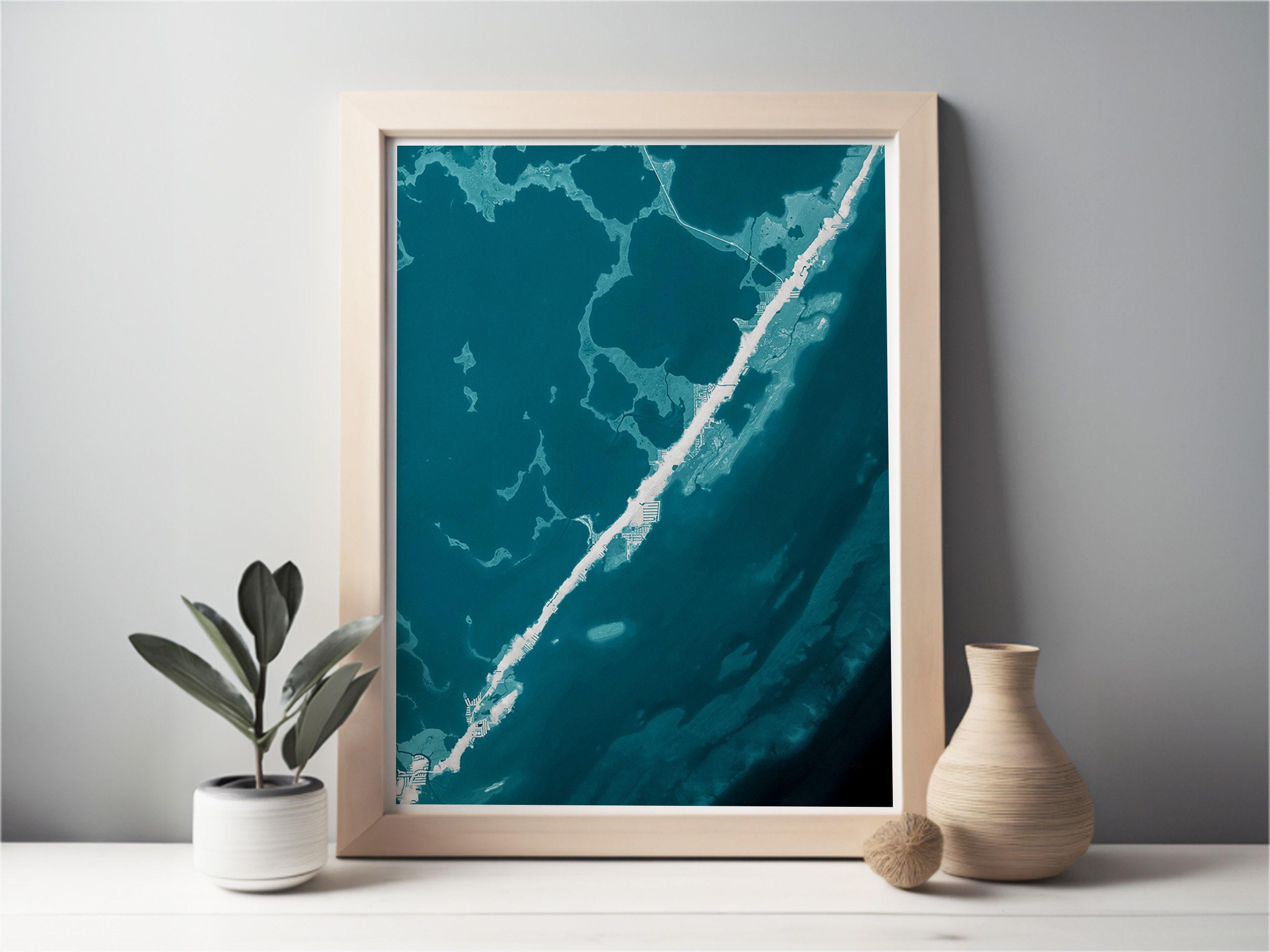 Key Largo Florida Shoreline Coastal Map Art Print Tropical Island Nautical Wall Decor Beach House Gift Housewarming Anniversary Ocean Depth