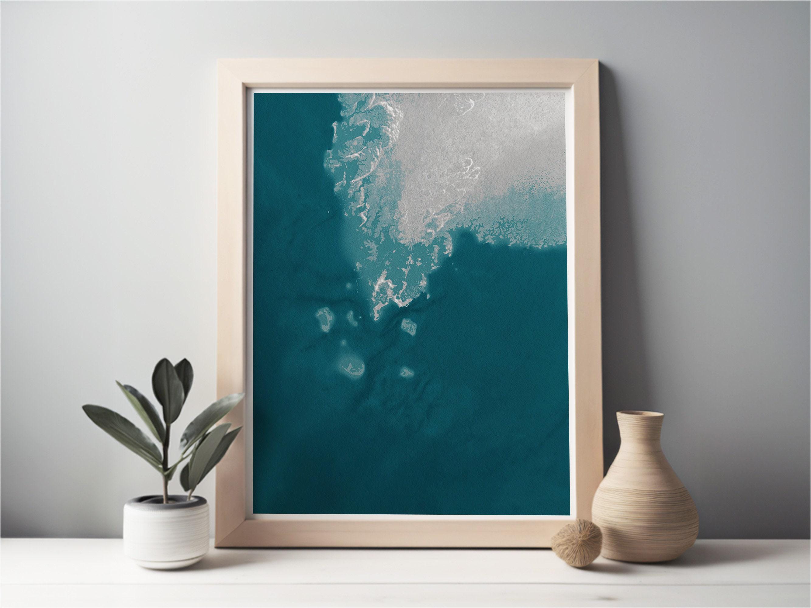Cedar Key Florida Coastal Map Art Print Nautical Wall Decor Beach House Gift Housewarming Anniversary Seaside Town Gulf Ocean Chart Framed