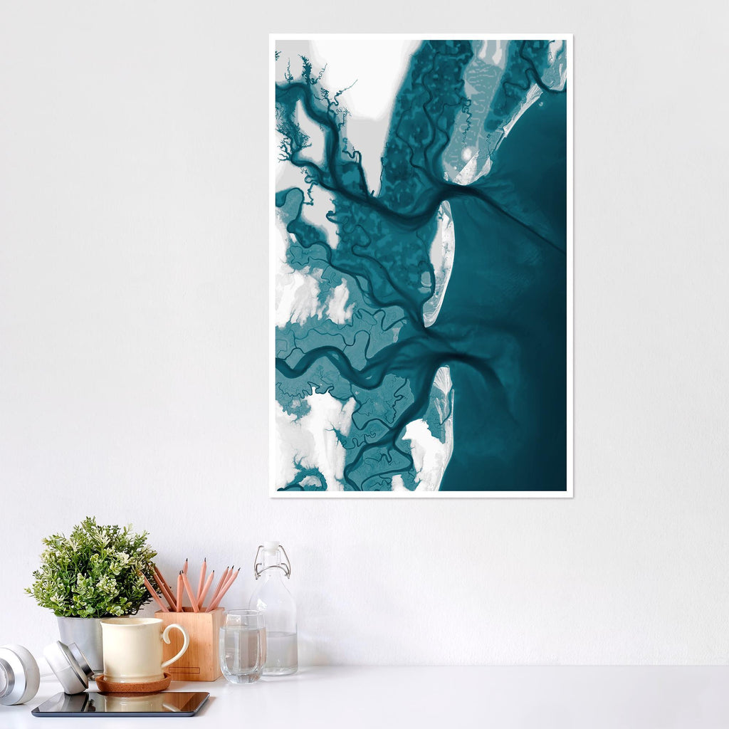 Coastal Map Art Print Jekyll Island Georgia Nautical Wall Decor Beach House Gift Housewarming Anniversary Lowcountry Tropical Ocean Depth