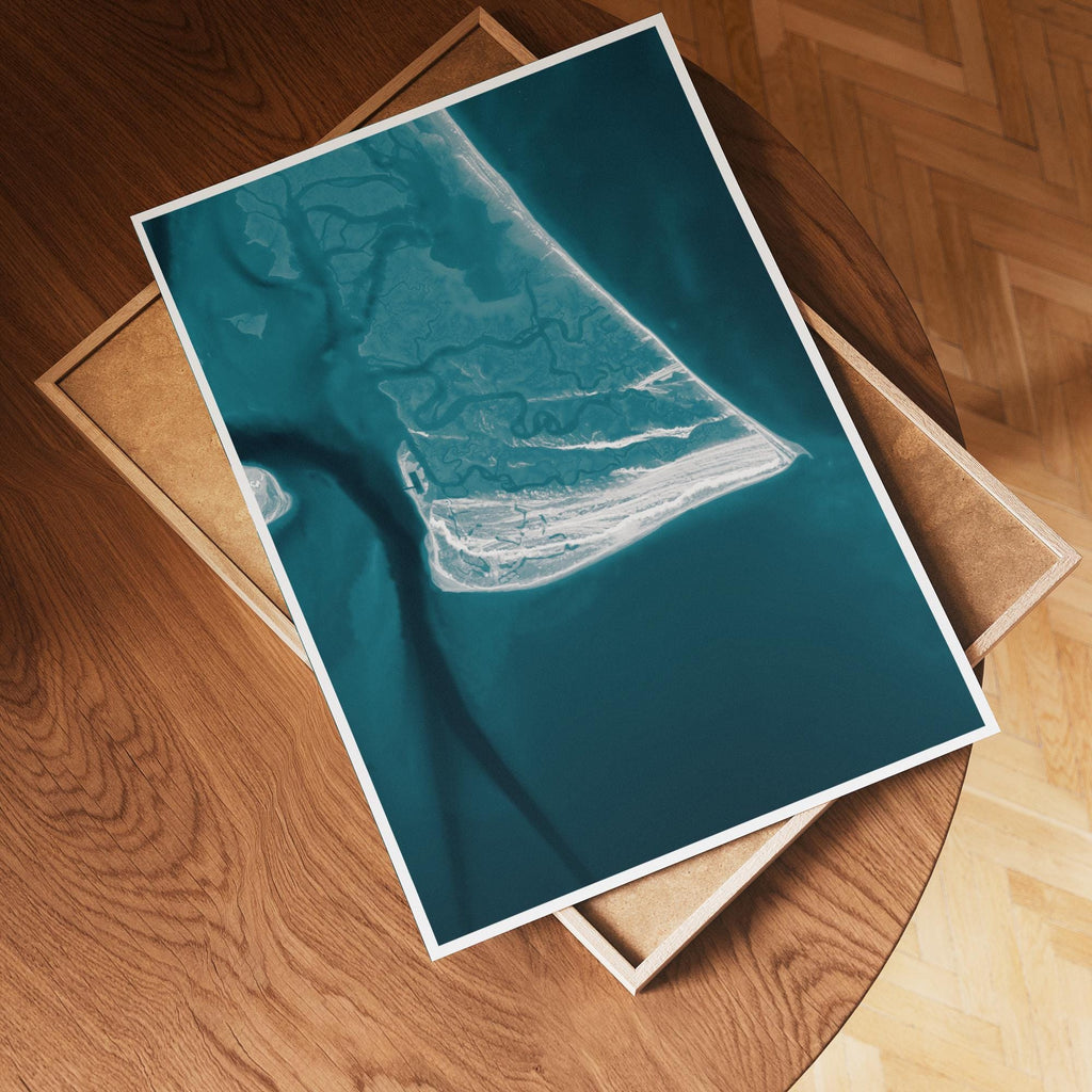 Bald Head Island North Carolina Cape Fear Old Baldy Lighthouse Nautical Coastal Barrier Island Ocean Depth Map Wall Art Print Gift Decor
