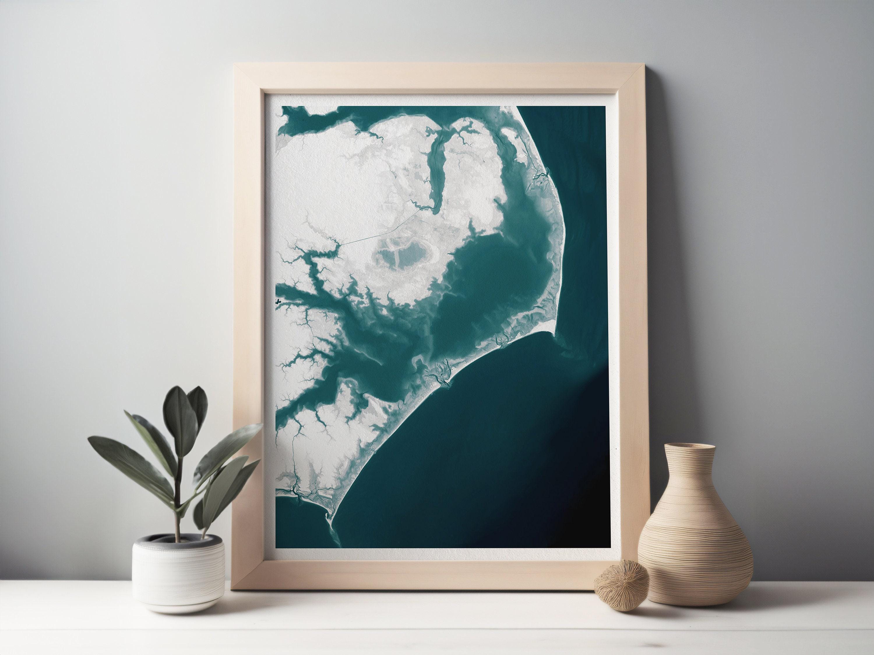 Outer Banks North Carolina Coastal Map Art Print Teacher Retirement Gift End of Year Appreciation Beach House Wall Decor OBX Ocean Nautical