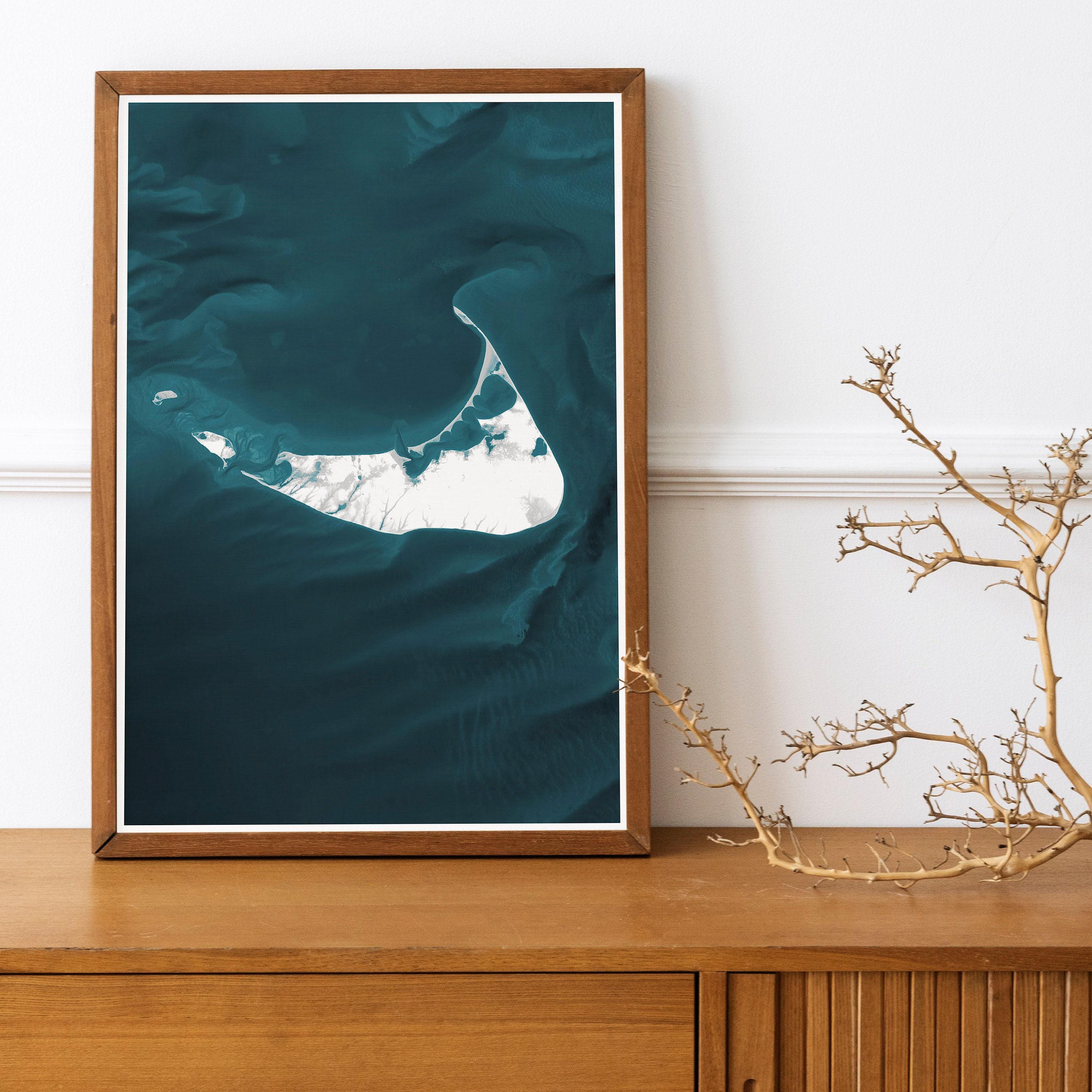 Nantucket Massachusetts Bathymetric Map Art Print Nautical Coastal Wall Decor Beach House Housewarming Gift Ocean Depth Chart Poster