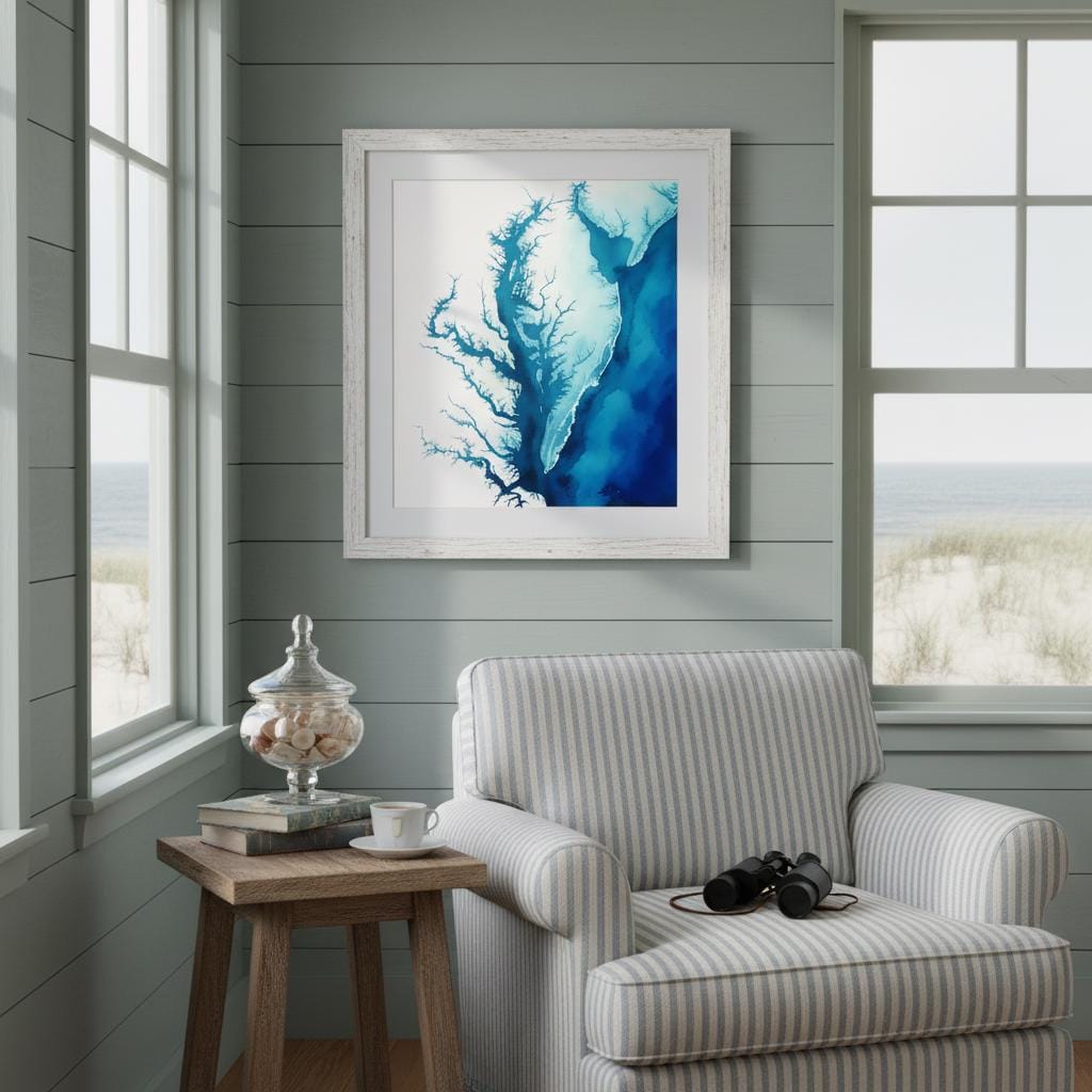Chesapeake Bay Watercolor Map Print Nautical Wall Art Housewarming Gift Beach House Decor Ocean Depth Chart Anniversary Gift for Her