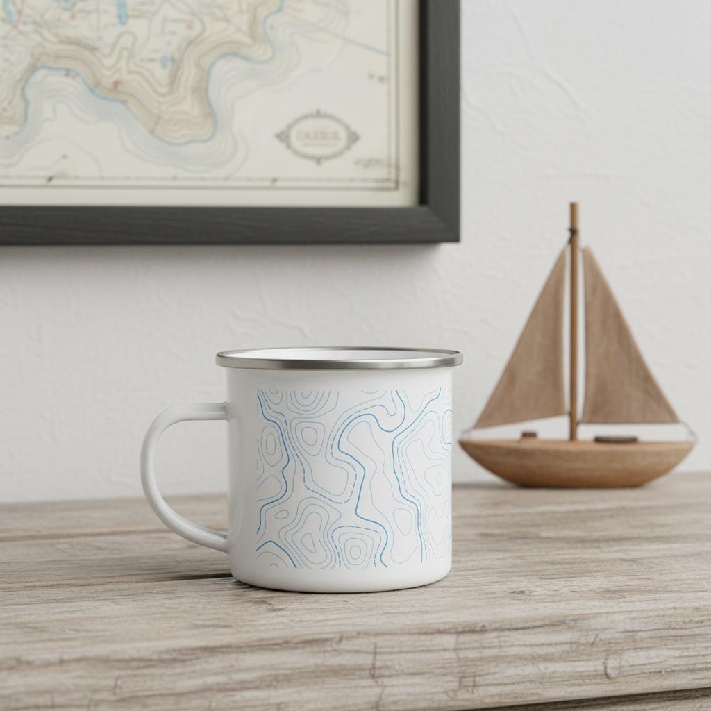 Topography Contour Line Mug Gift for Surveyor Land Survey Crew Chief Enamel Camping Mug Engineer GIS Mapping Professional Gift