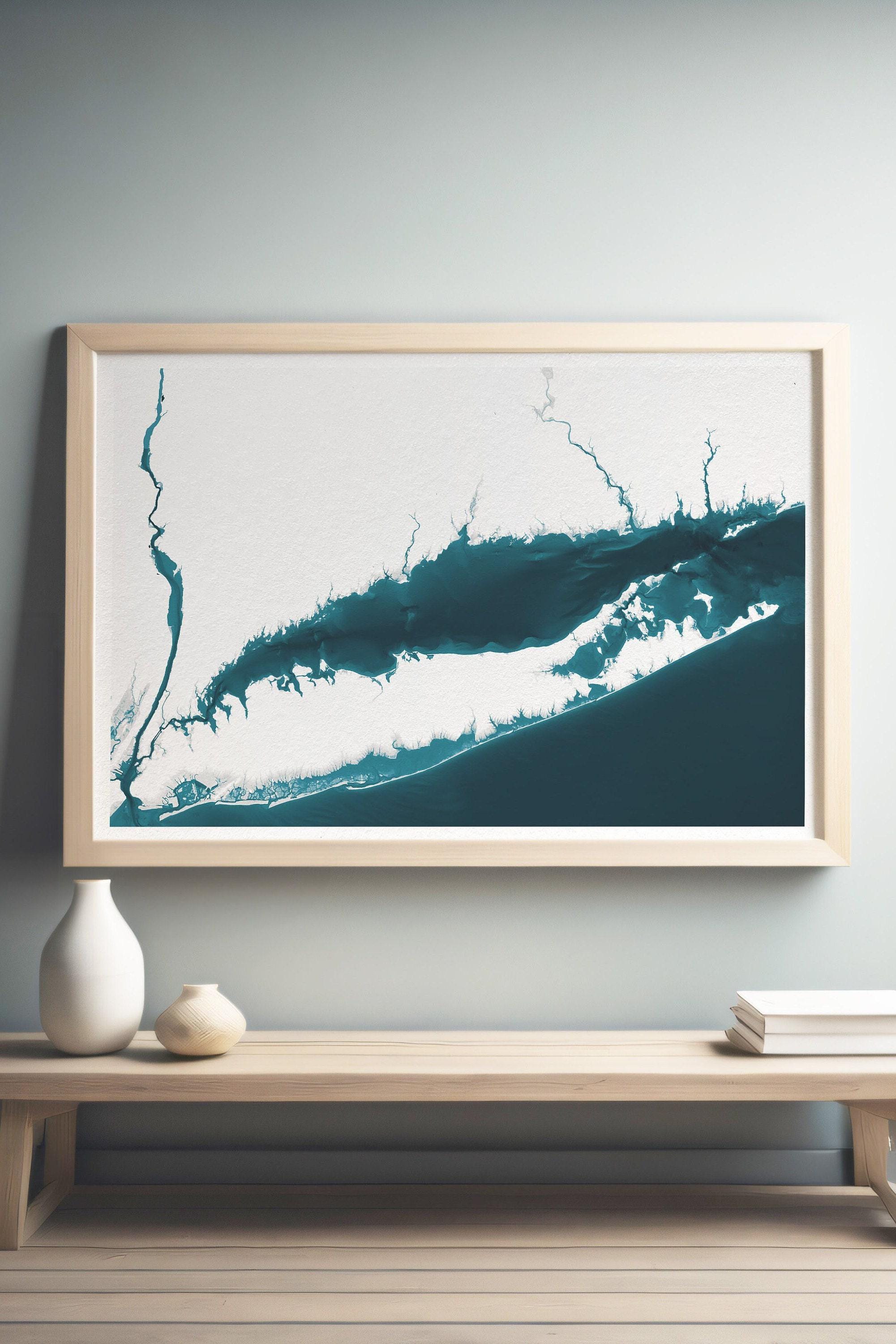 Long Island Sound Coastal Map Art Print New York Connecticut Nautical Chart Wall Decor Beach House Gift Ocean Depth Housewarming