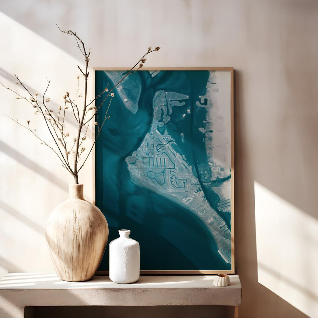 Siesta Key Florida Housewarming Anniversary Waterfront Geography Nautical Coastal Framed Print Depth Beach Decor Ocean House Wall