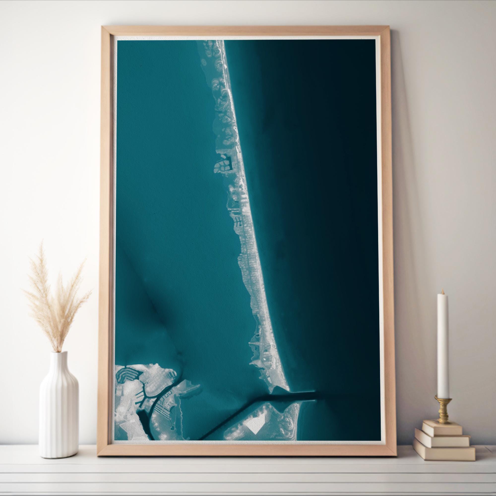 South Padre Island Texas Bathymetric Map Art Print Nautical Ocean Wall Decor Coastal Beach House Gift Housewarming Anniversary Framed