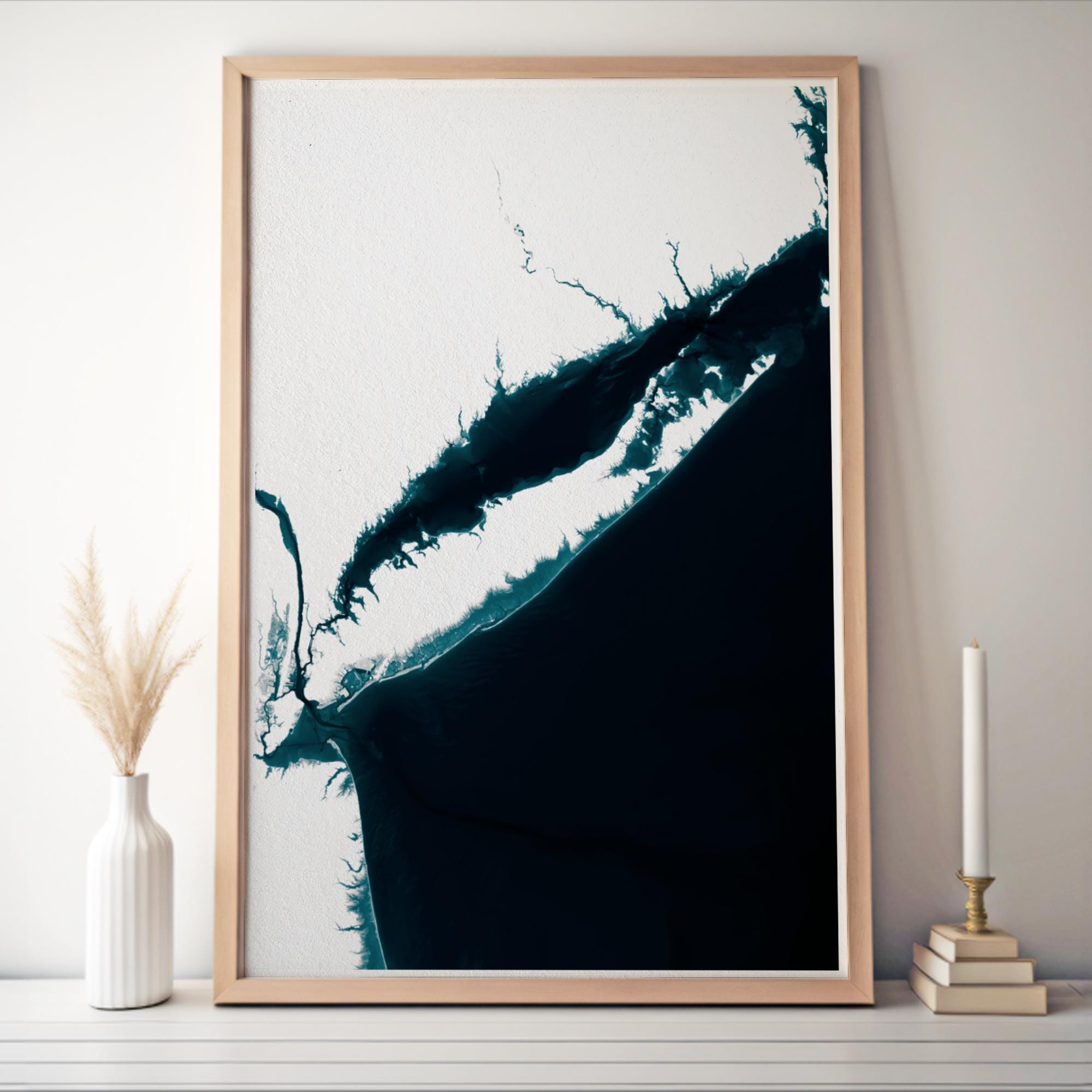 Long Island New York Housewarming Anniversary Waterfront Nautical Coastal Framed Print Depth Beach Decor Ocean House Wall Home