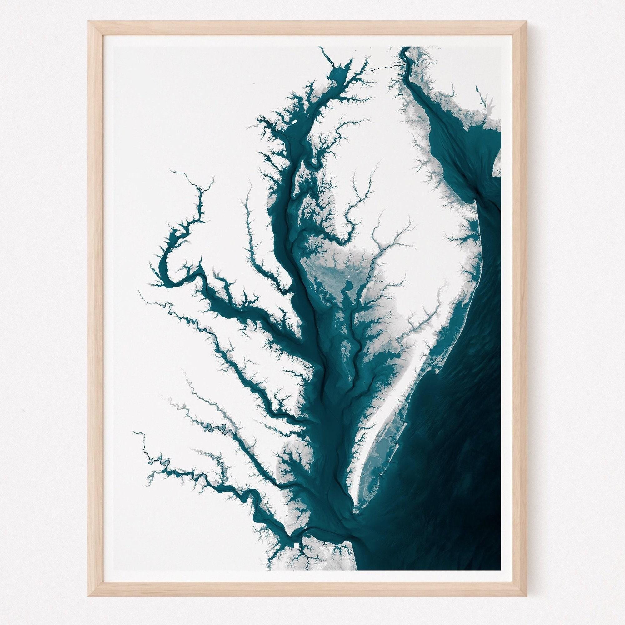 Chesapeake Bay Virginia Nautical Maryland Coastal Decor Ocean Paper Print Depth Gift Home Wall Fine Map Art Beach Chart House