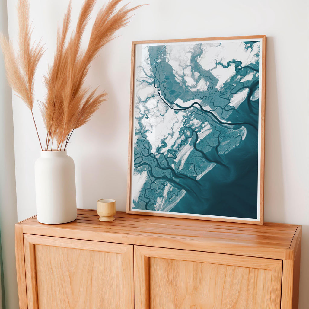 Savannah Georgia Coastal Map Art Print Lowcountry Nautical Chart Wall Decor Beach House Gift Housewarming Anniversary Ocean