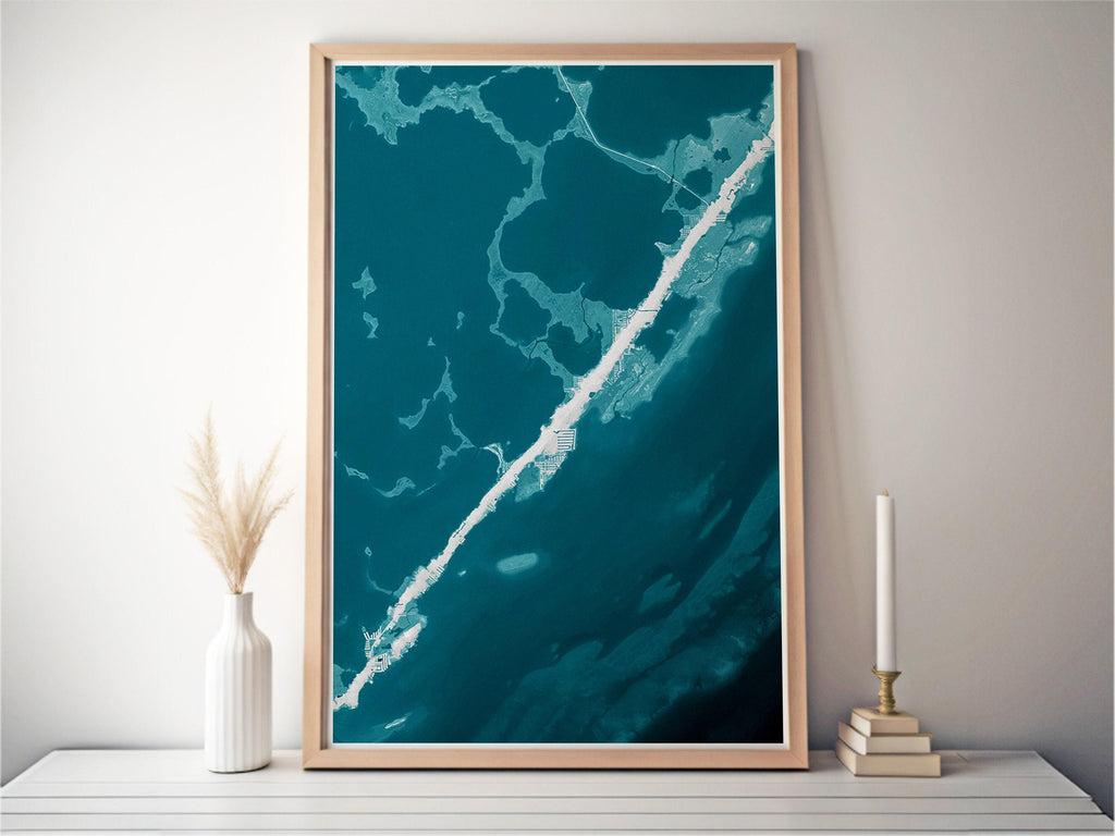 Key Largo Florida Shoreline Coastal Map Art Print Tropical Island Nautical Wall Decor Beach House Gift Housewarming Anniversary Ocean Depth