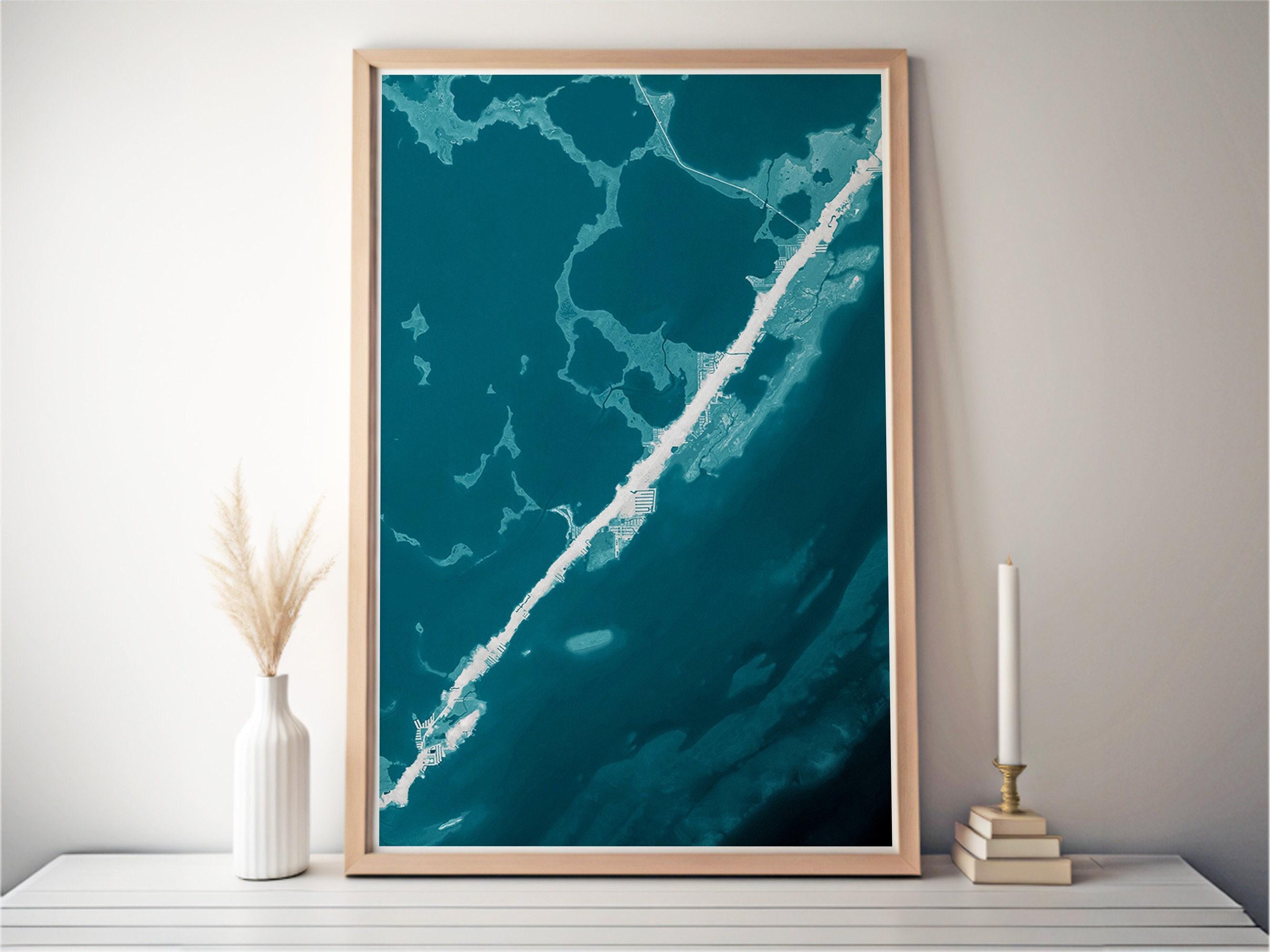 Key Largo Florida Shoreline Coastal Map Art Print Tropical Island Nautical Wall Decor Beach House Gift Housewarming Anniversary Ocean Depth