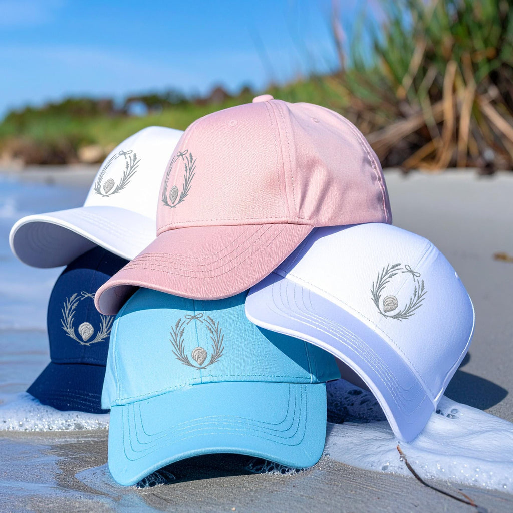 Oyster Shell Embroidered Hat Chesapeake Bay Coastal Beach Cap Eastern Shore Gift for Women Nautical Summer Baseball Dad Hat Bow Design