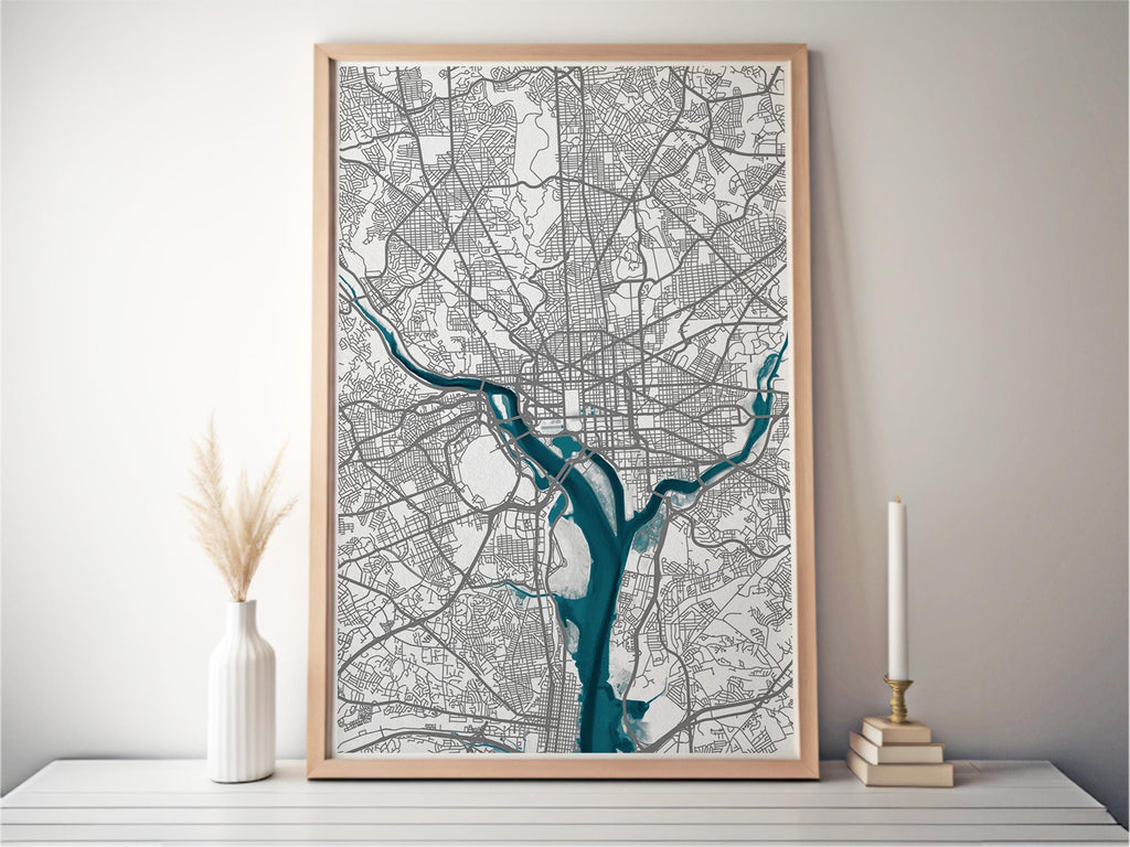 Washington District Of Columbia Anniversary Nautical Coastal Potomac Decor Urban River Chart Frame Print Gift City Wall Map Art