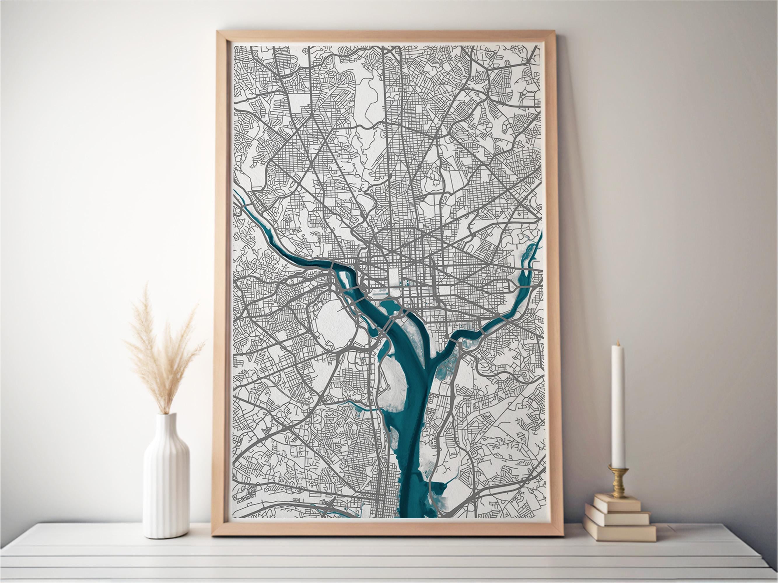 Washington District Of Columbia Anniversary Nautical Coastal Potomac Decor Urban River Chart Frame Print Gift City Wall Map Art