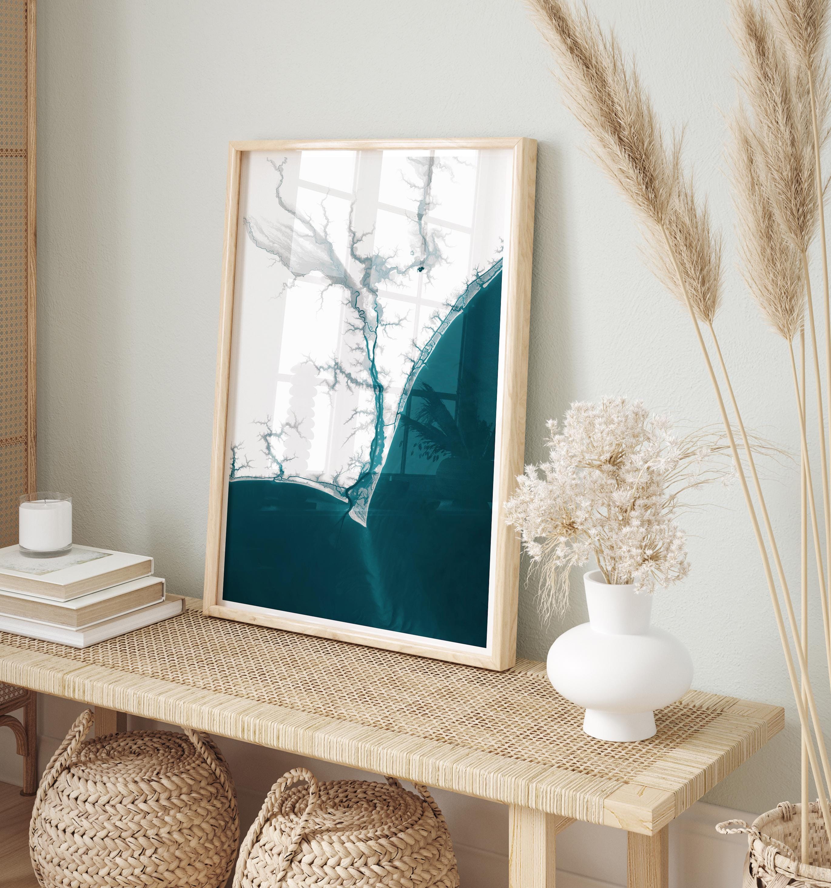 Wilmington North Carolina Bathymetric Map Art Print Nautical Coastal Wall Decor Beach House Housewarming Gift Anniversary Ocean Depth Chart