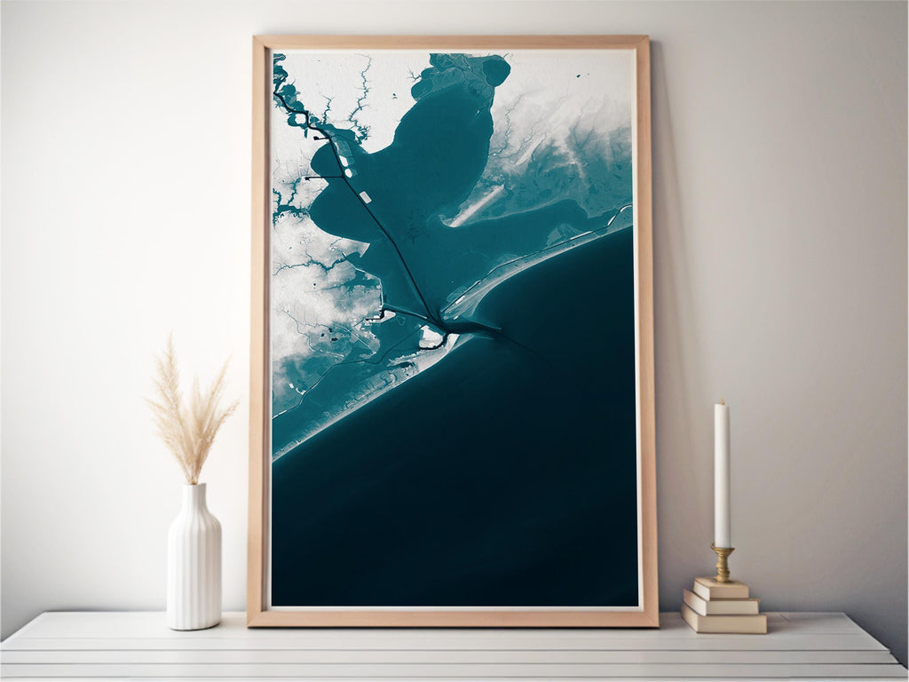 Galveston Island Texas Bathymetric Map Art Print Nautical Coastal Wall Decor Beach House Housewarming Anniversary Gift Ocean Depth Poster