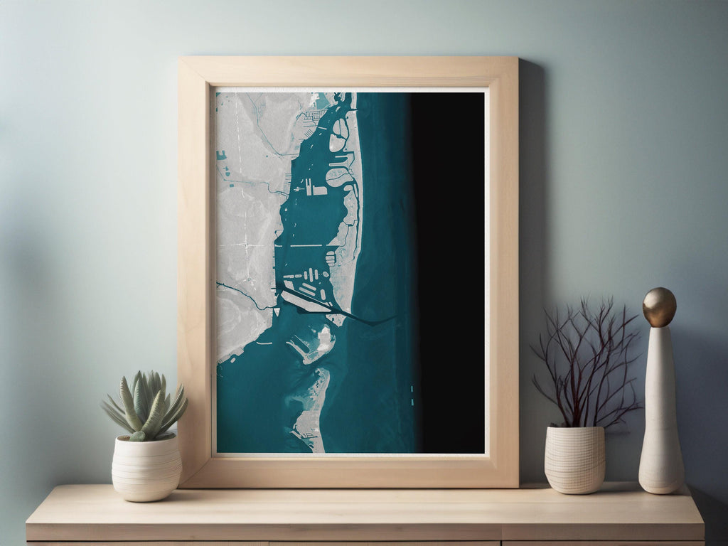 Miami Beach Florida Bathymetric Coastal Map Art Print Nautical Wall Decor Housewarming Gift Ocean Home Biscayne Bay Atlantic Suncoast