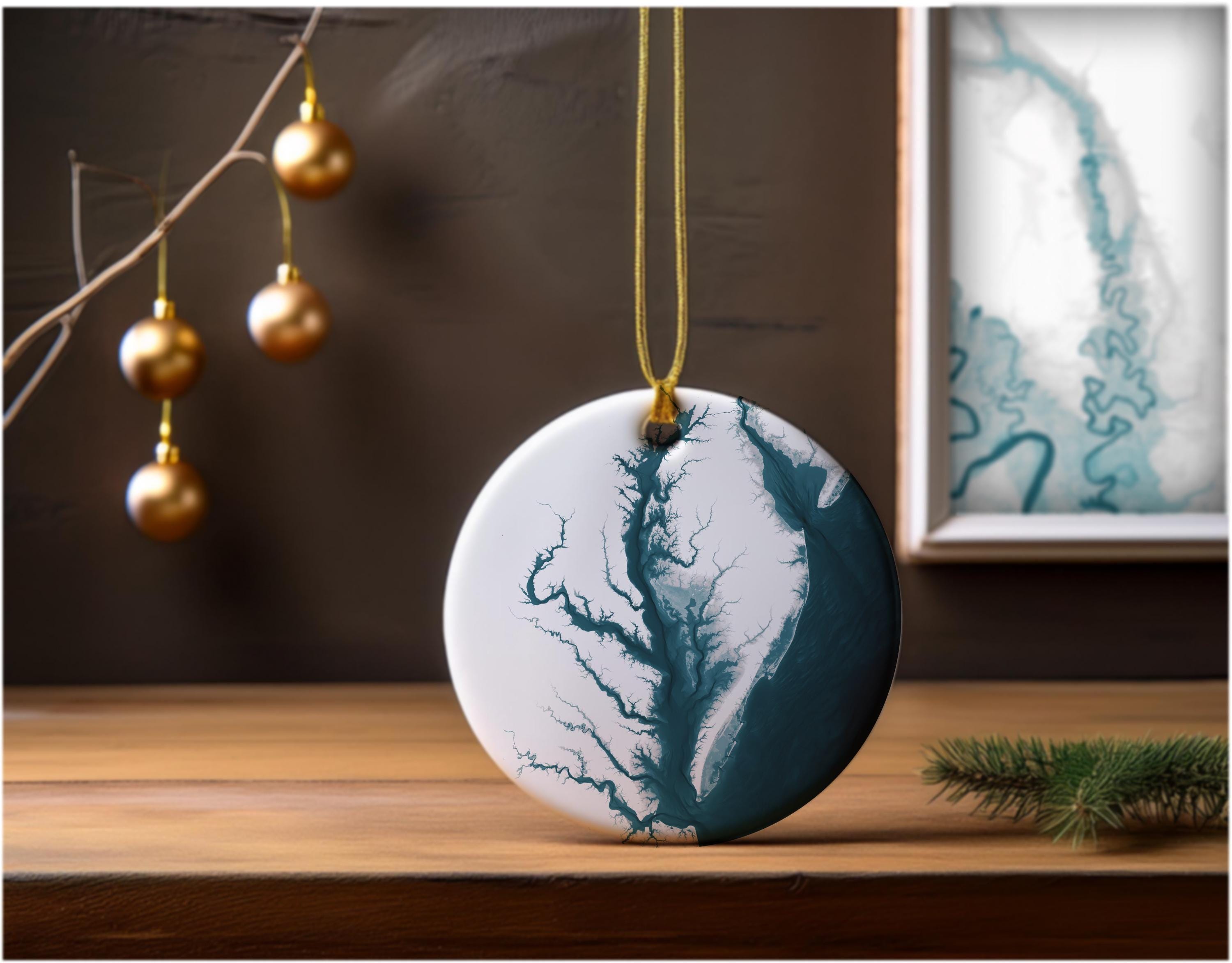 Chesapeake Bay Map Christmas Ornament Ceramic Holiday Gift Virginia Maryland Delaware Peninsula Coastal Nautical Stocking Stuffer