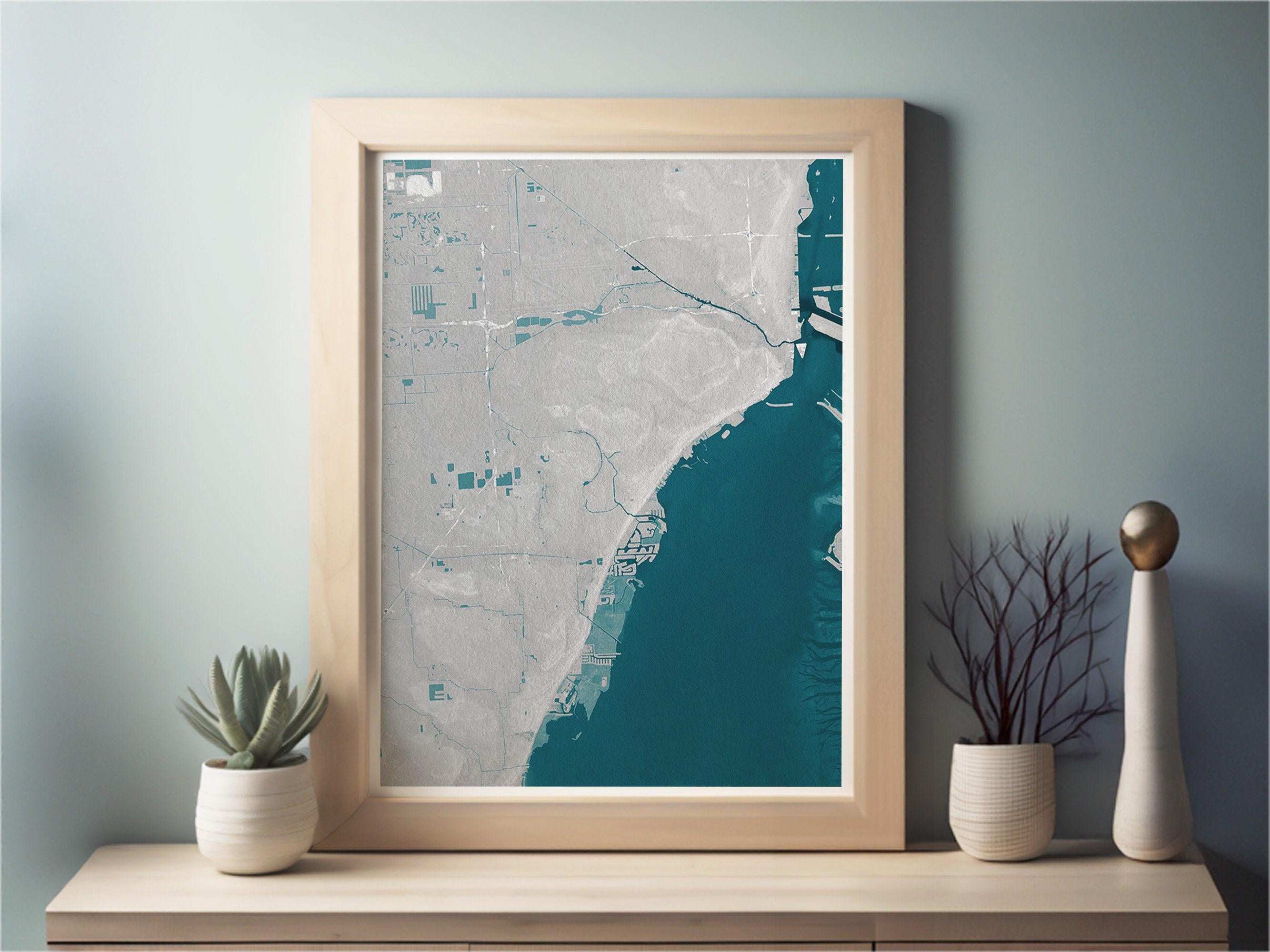 Coral Gables Florida Coastal Map Art Print Nautical Wall Decor Beach House Gift Ocean Depth Chart Housewarming Anniversary Cityscape Home