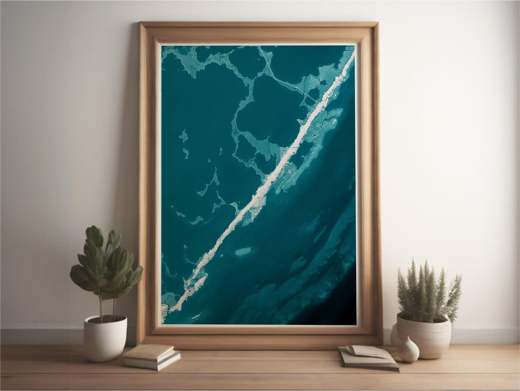 Key Largo Florida Shoreline Coastal Map Art Print Tropical Island Nautical Wall Decor Beach House Gift Housewarming Anniversary Ocean Depth