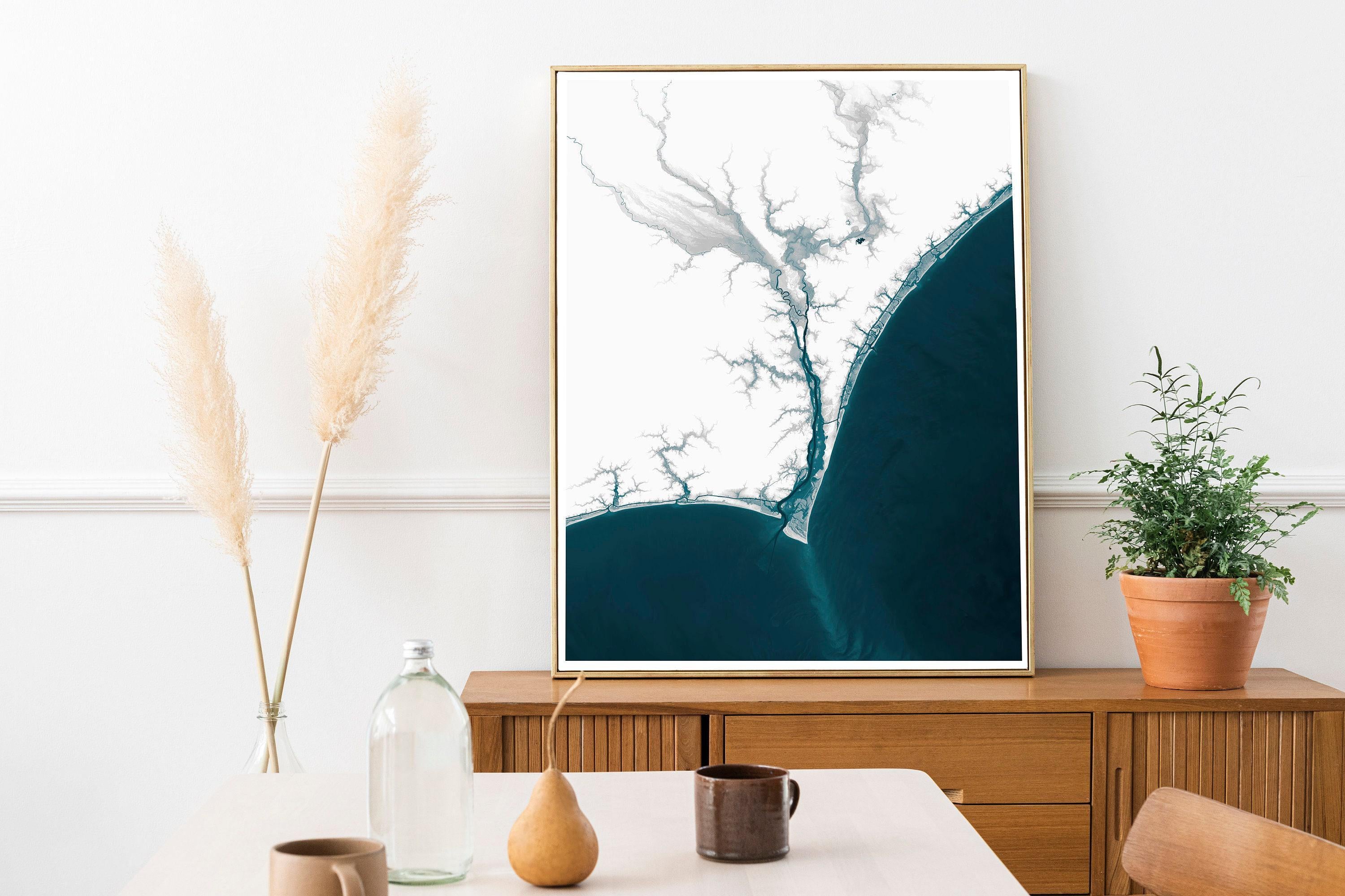 Coastal Map Print Set of Three Bathymetric Wall Art Housewarming Gift Anniversary Beach House Nautical Ocean Depth Chart Poster Decor