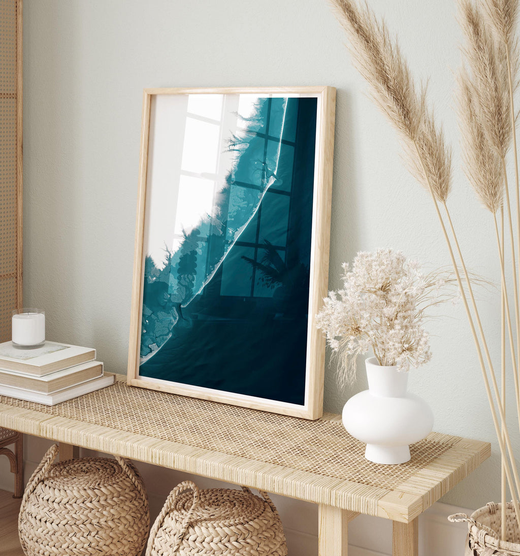 Long Beach Island New Jersey Coastal Map Art Print LBI Shore Housewarming Gift Anniversary Present Nautical Wall Decor Beach House