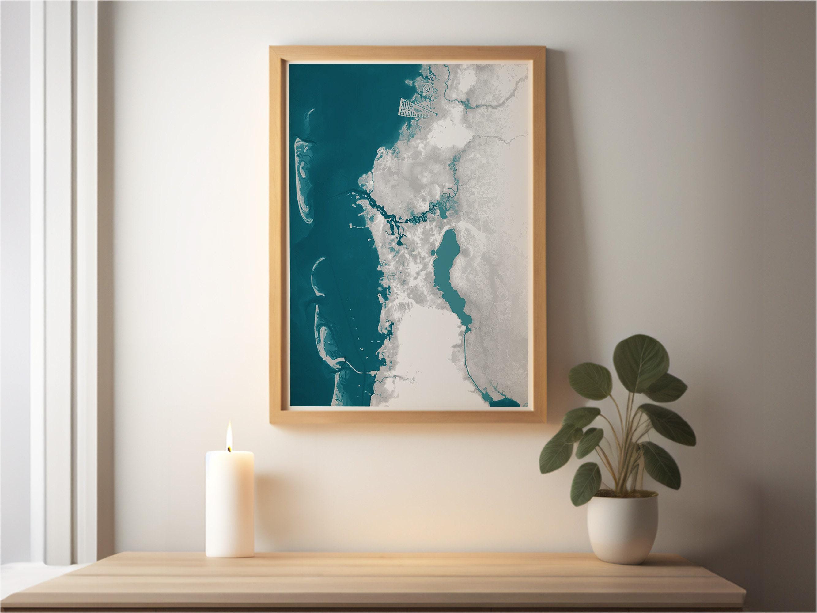 Tarpon Springs Florida Bathymetric Map Art Print Nautical Gulf Coast Wall Decor Beach House Gift Housewarming Ocean Depth Chart Framed