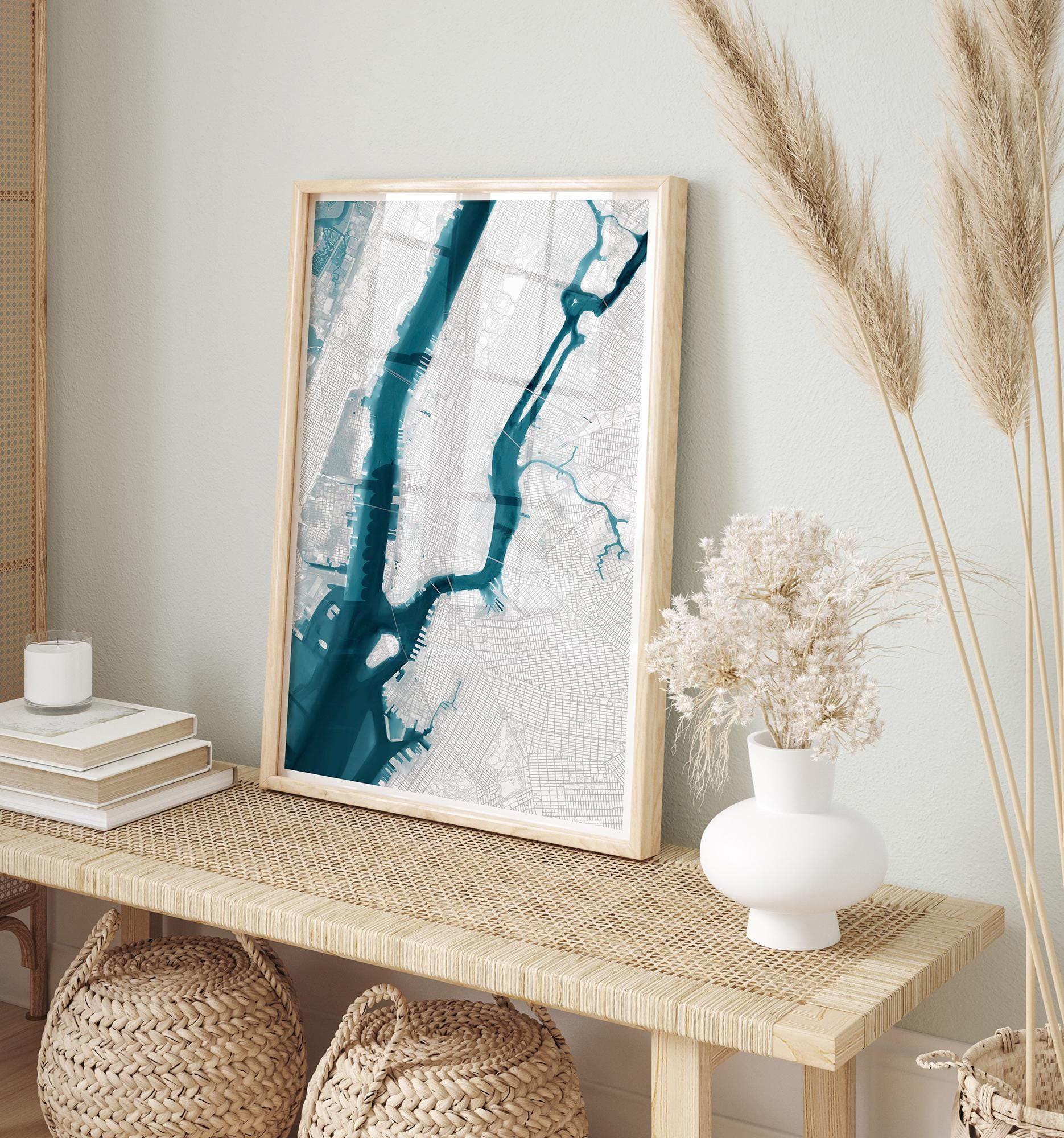 Manhattan New York Hudson Framed Decor River Print Gift City Wall Nyc Map Art Coastal Nautical Ocean Beach Depth Chart House Lover