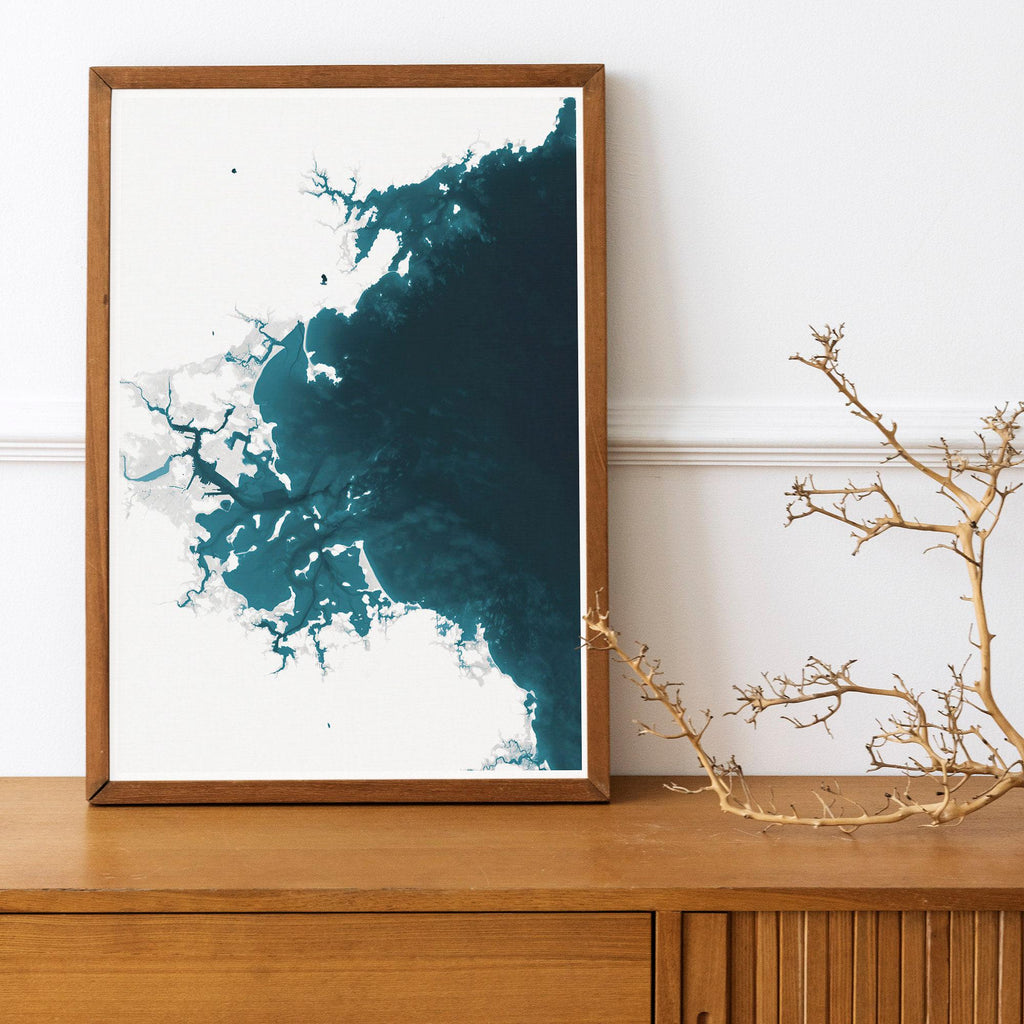 Massachusetts Bay Coastal Map Art Print Housewarming Gift Anniversary Present Nautical Wall Decor Beach House Bathymetric Chart