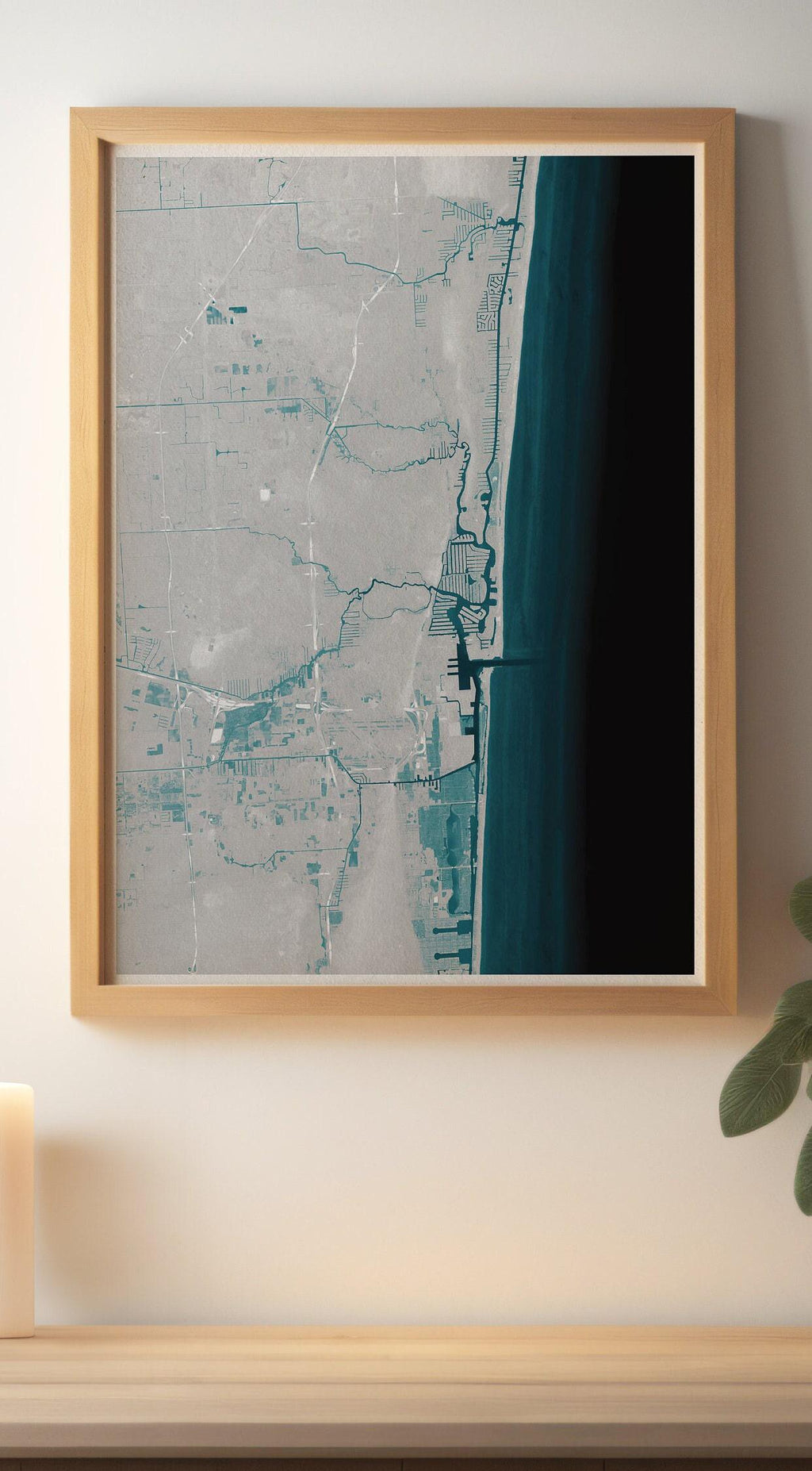 Fort Lauderdale Florida Coastal Map Art Print Nautical Wall Decor Beach House Gift Yacht Ocean Depth Chart Housewarming Anniversary Framed