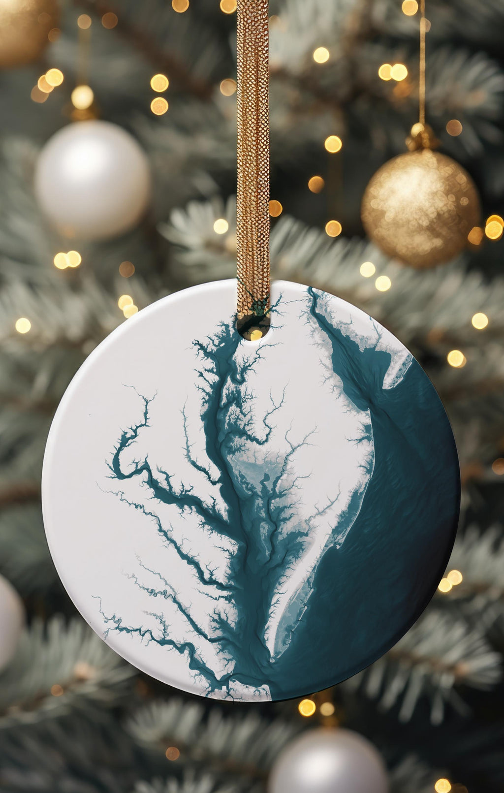 Chesapeake Bay Map Christmas Ornament Ceramic Holiday Gift Virginia Maryland Delaware Peninsula Coastal Nautical Stocking Stuffer