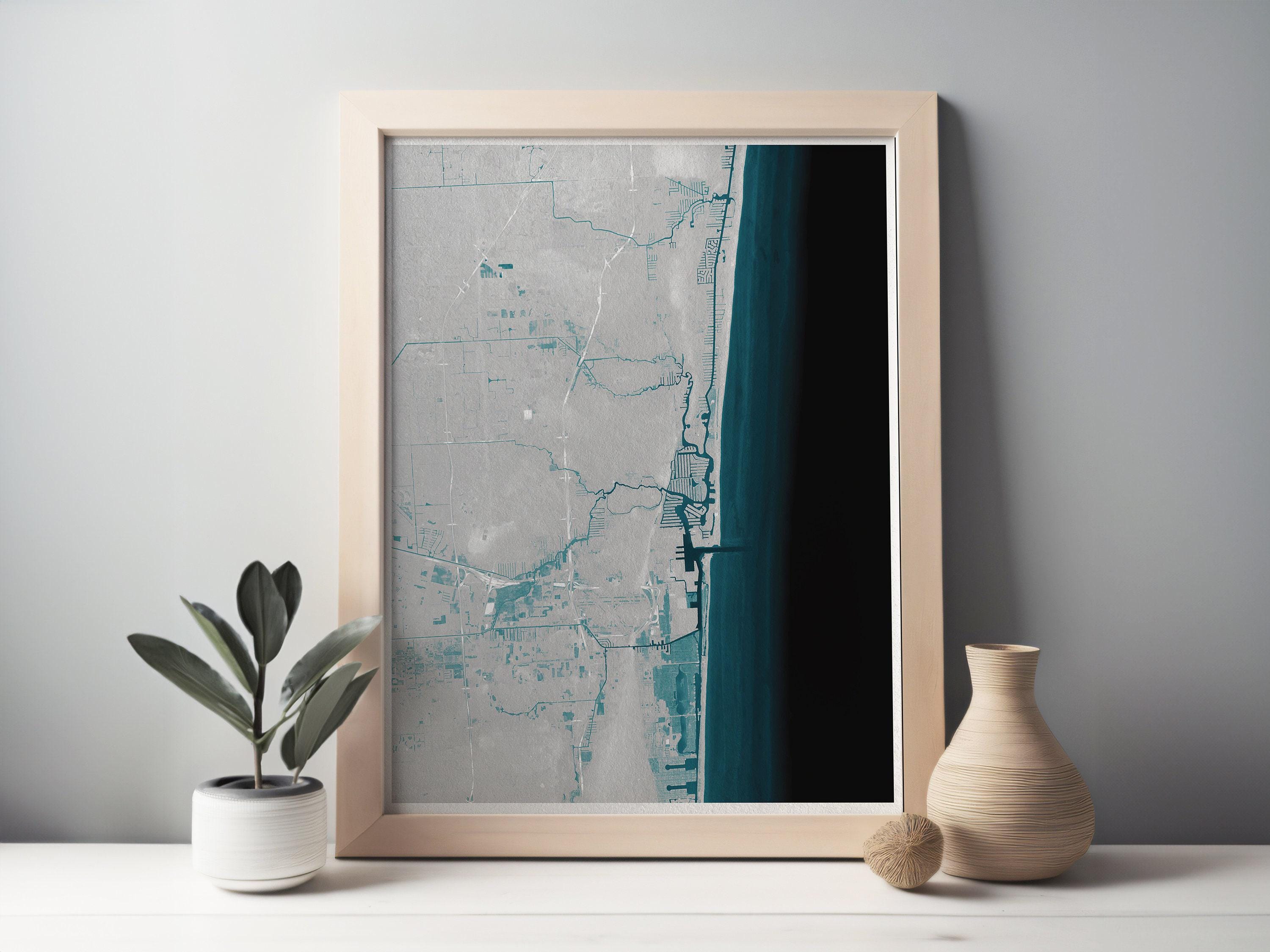 Fort Lauderdale Florida Coastal Map Art Print Nautical Wall Decor Beach House Gift Yacht Ocean Depth Chart Housewarming Anniversary Framed