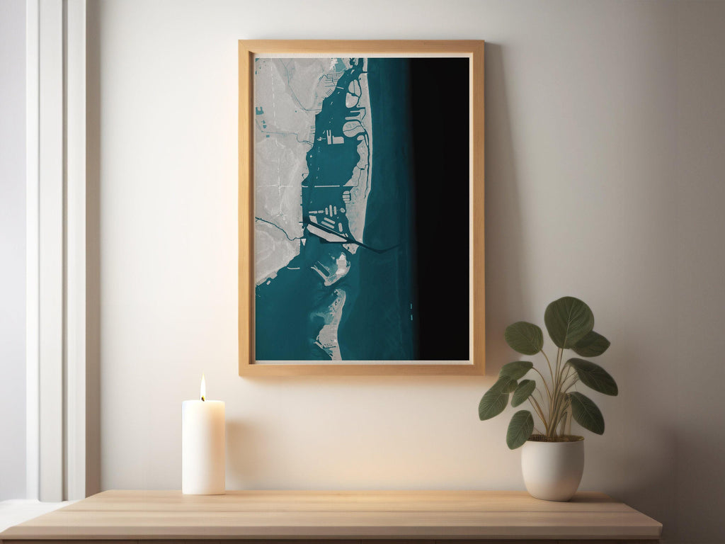 Miami Beach Florida Bathymetric Coastal Map Art Print Nautical Wall Decor Housewarming Gift Ocean Home Biscayne Bay Atlantic Suncoast