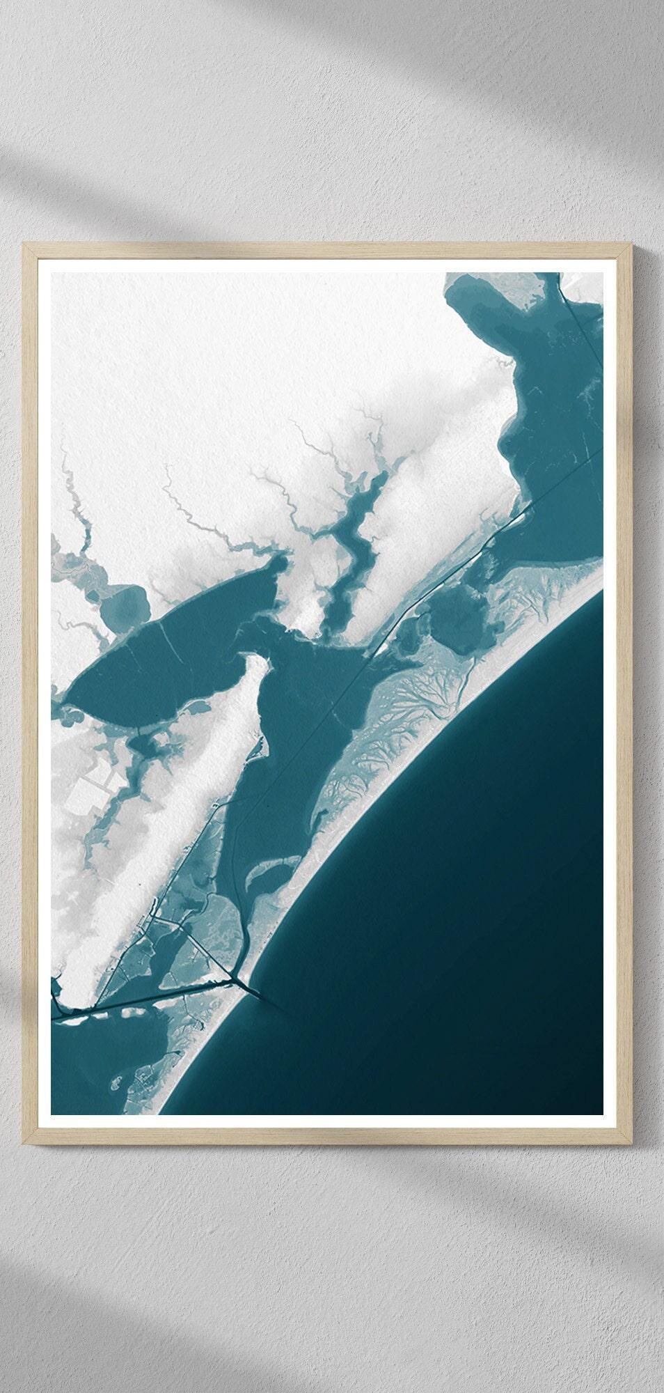 Aransas Bay Map Art Print Port Aransas Texas Coastal Wall Decor Nautical Chart Beach House Gift For Husband Wife Ocean Depth Map Poster