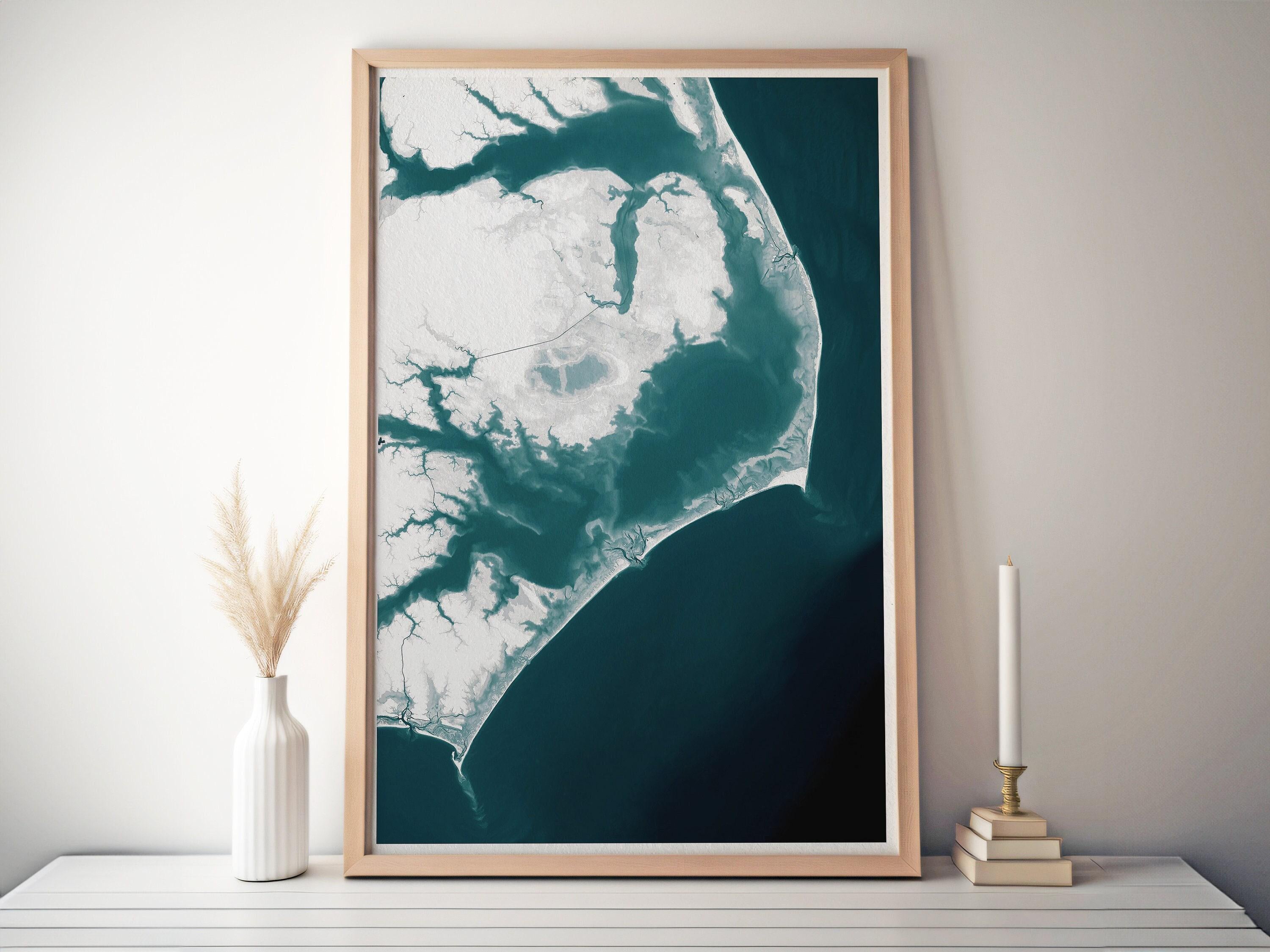 Outer Banks North Carolina Coastal Map Art Print Teacher Retirement Gift End of Year Appreciation Beach House Wall Decor OBX Ocean Nautical